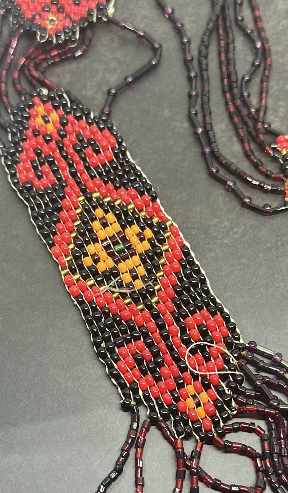 Red Black Seed Bead Necklace Multi Strand Tribal Boho Fringe Bib
