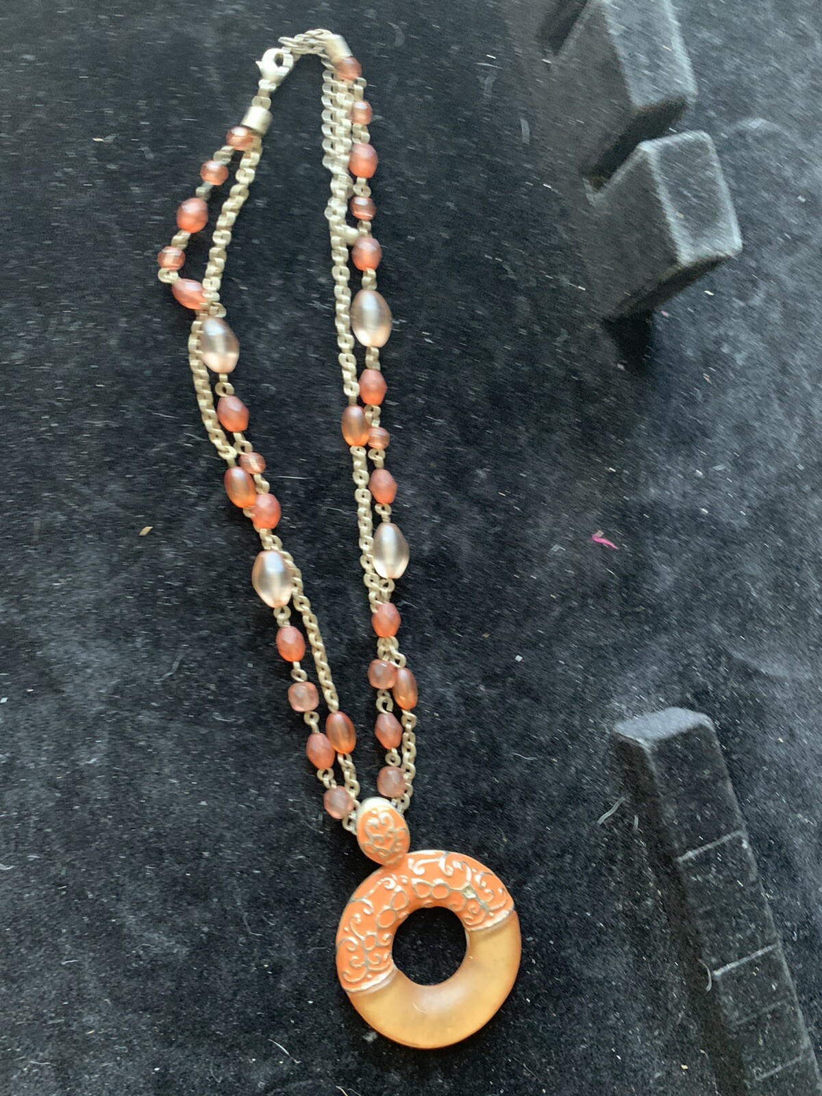 Vintage Art Deco Influenced orange enamel and bakelite pendant and necklace