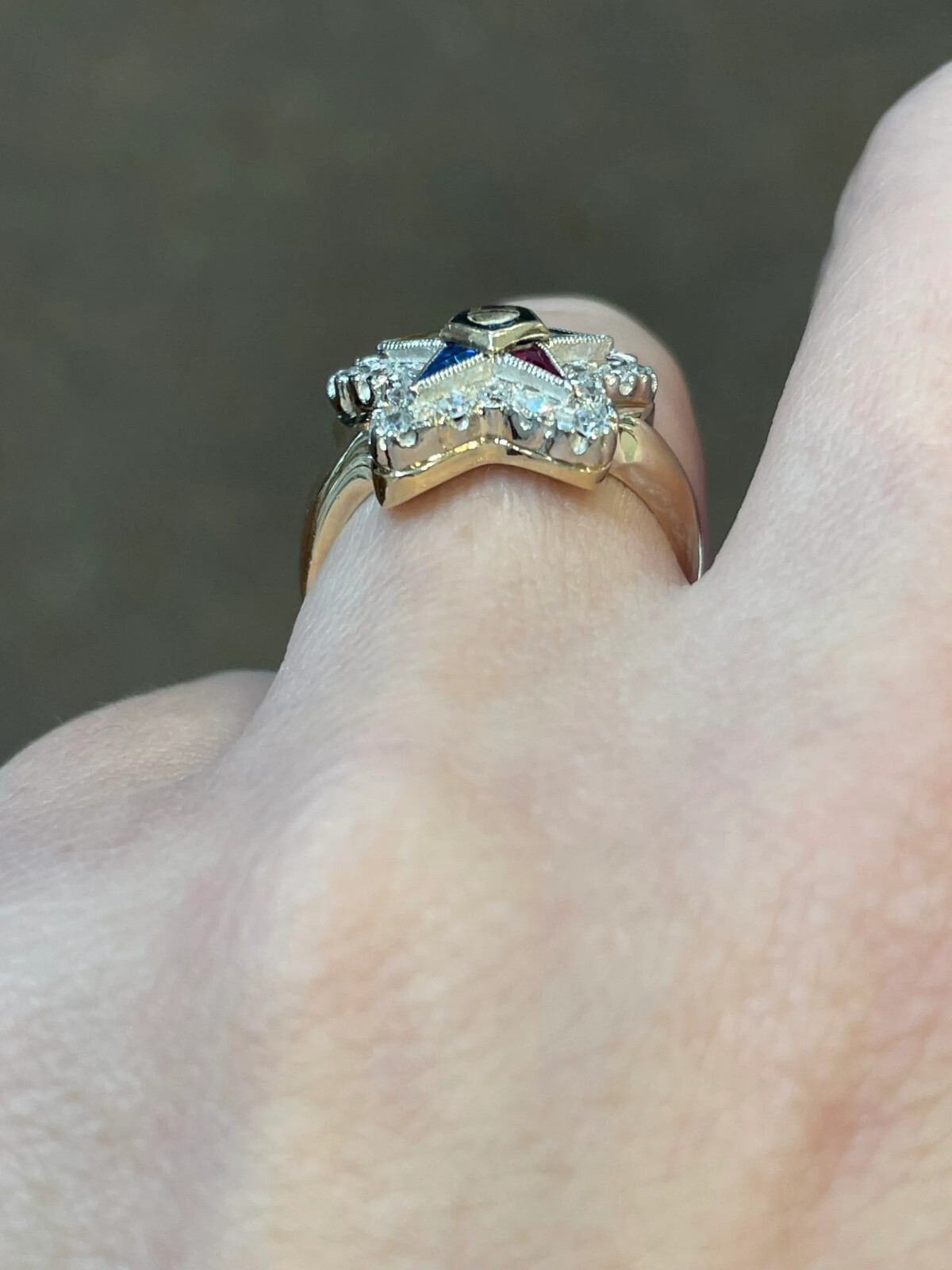2 CTW Multi Color Kite Shaped CZ Vintage Wedding Eastern Star Ring In 925 Silver