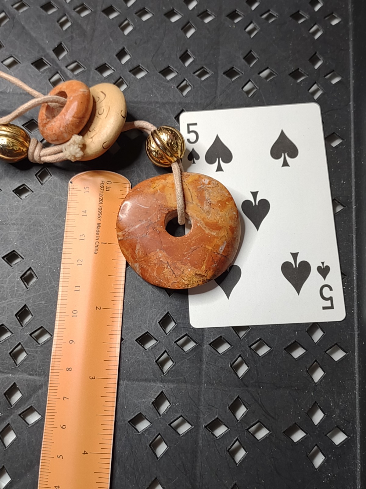 Heavy Vintage Donut Shaped Stone Bead Pendant Necklace