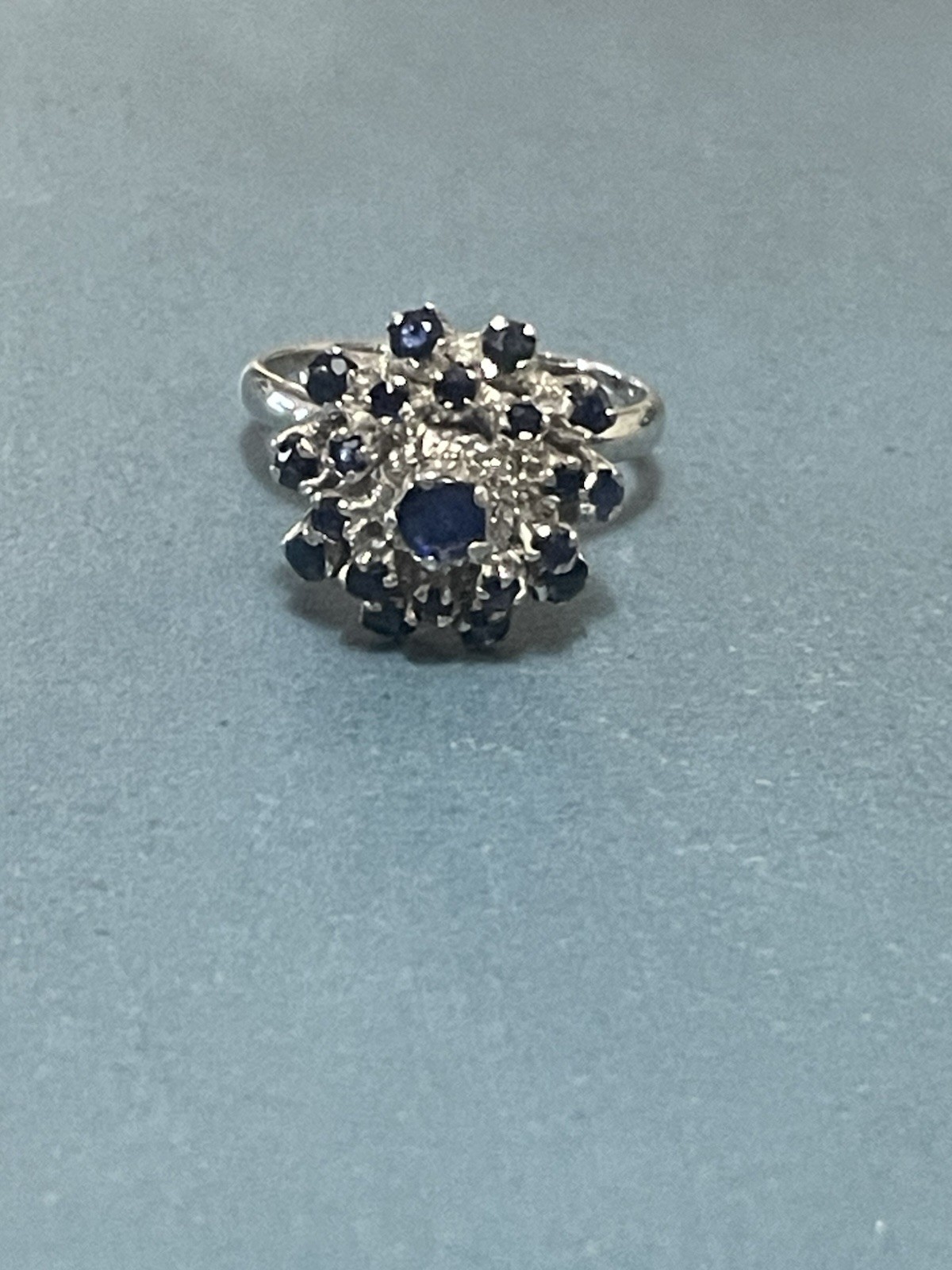 Ring Sterling Silver Sapphire Cluster/Dome Deep Blue Vintage Floral Size 7.25