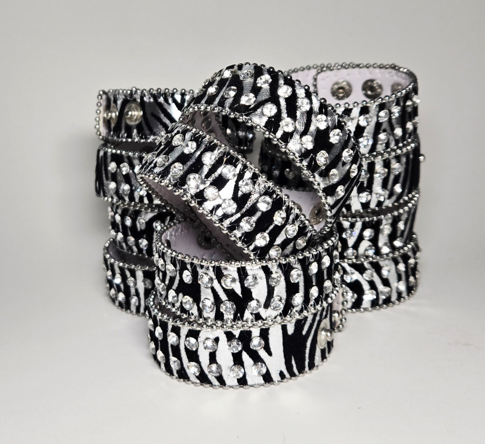 Zebra Print Rhinestone Wrap Bracelets Snap Leather Crystal Cuff Bracelet 12 pcs