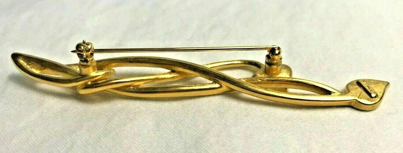 Monet Pin Brooch Gold Tone with Leaves and Graceful Lines Vintage