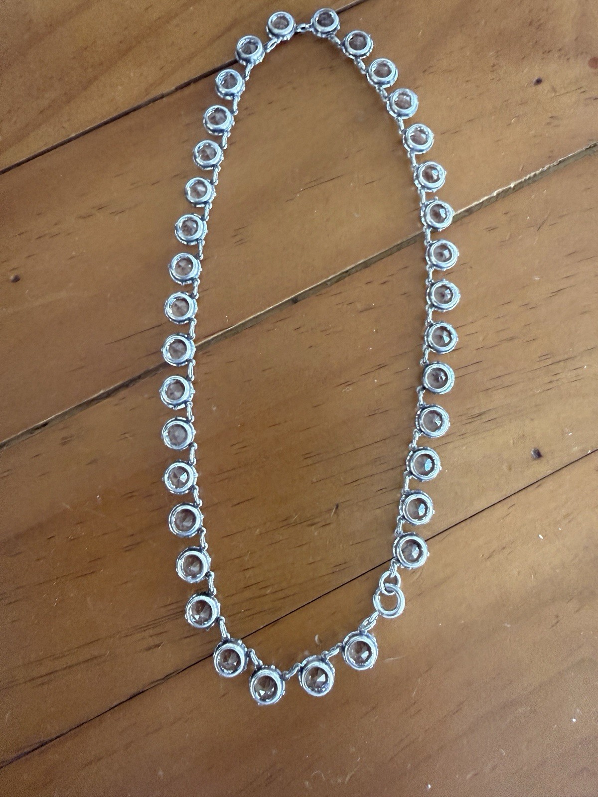 Antique Art Deco Hand-Faceted Natural Rock Crystal Sterling Rivière Necklace 15