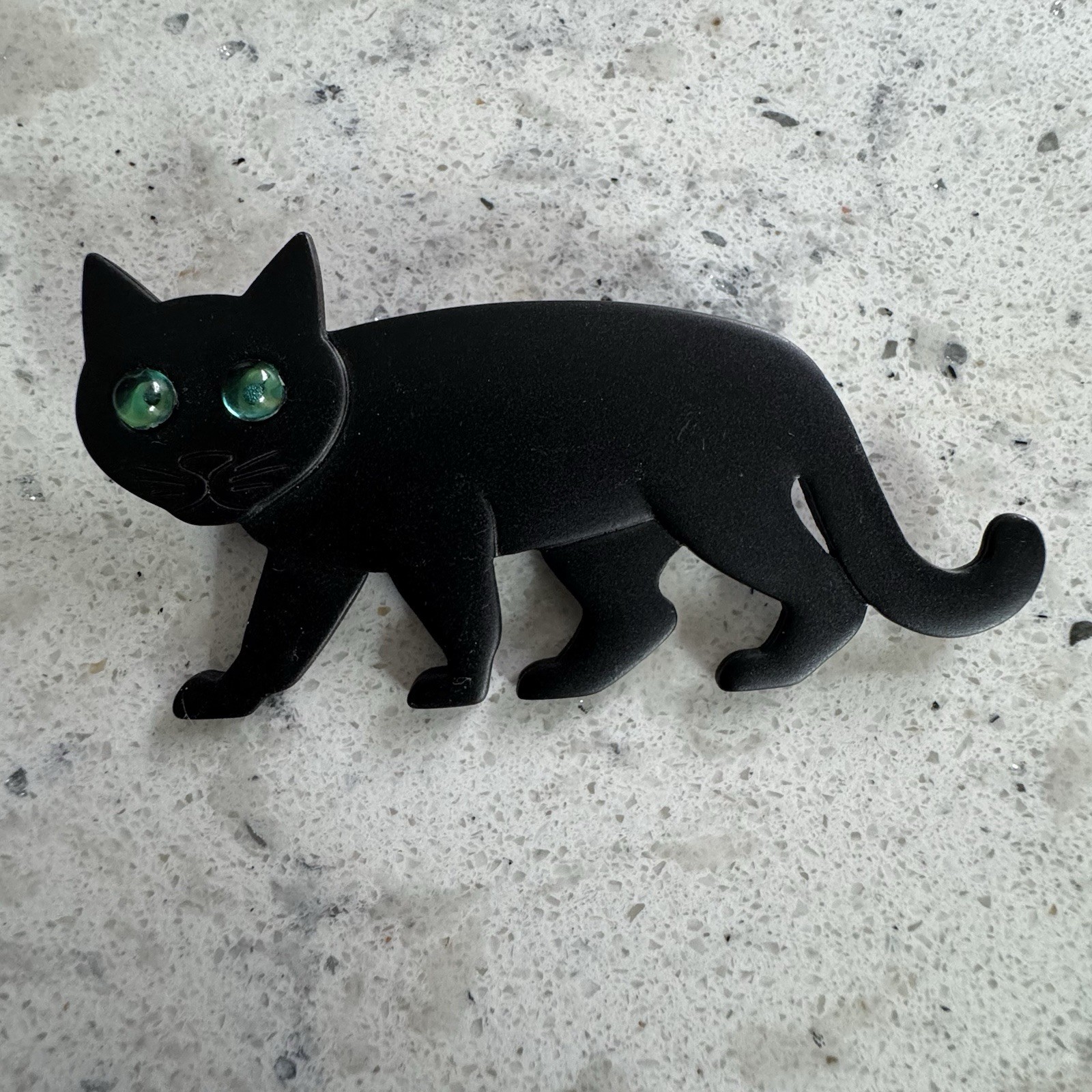 Vintage 1980s/1990s Metal Black Cat Pin Brooch Green Eyes