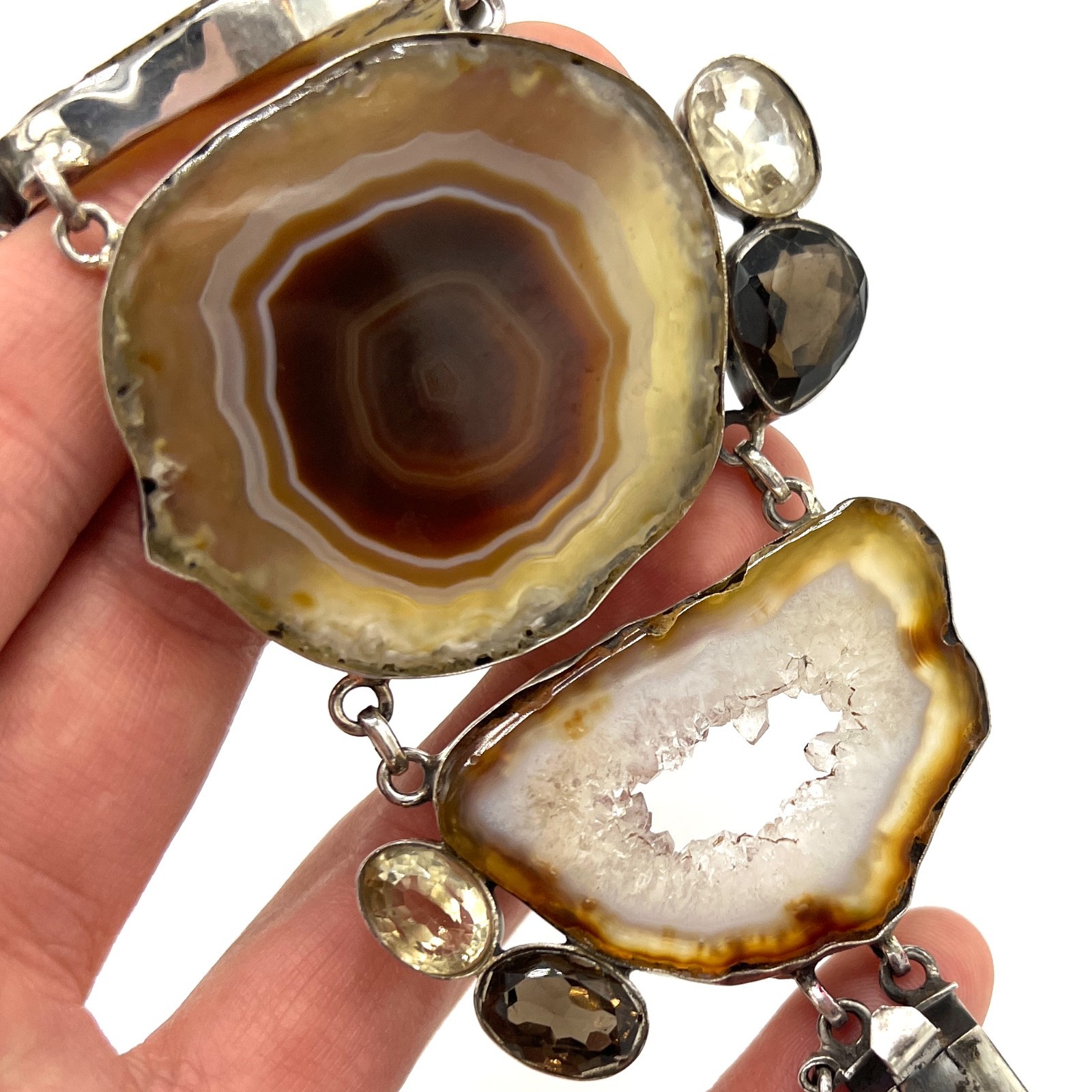 Vtg Sterling Geode Druzy Bracelet•Natural Crystal Statement Jewelry-Stamped 925
