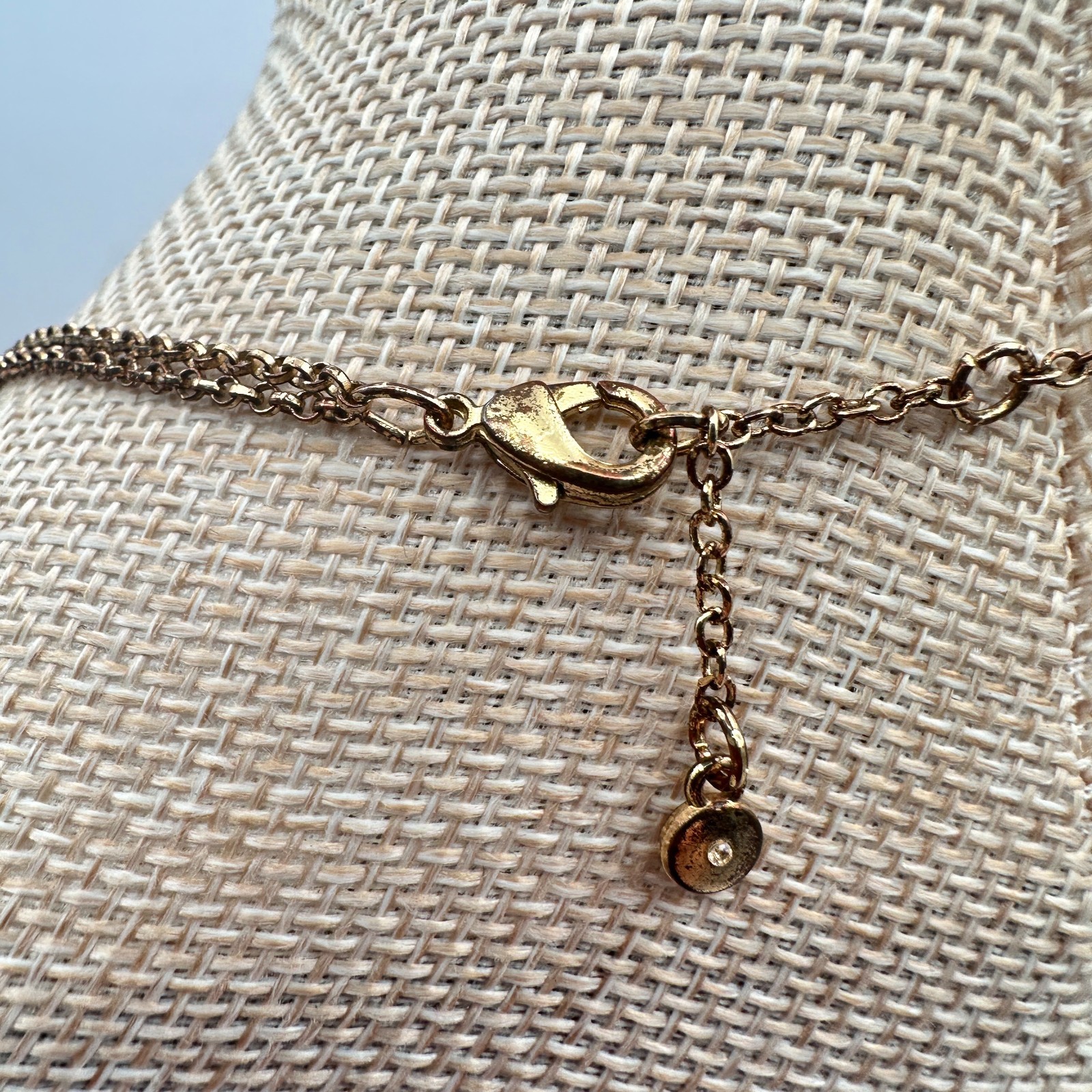 Vintage 90s Gold Tone Double Layer Chain Pearl Charm Station Necklace Jewelry