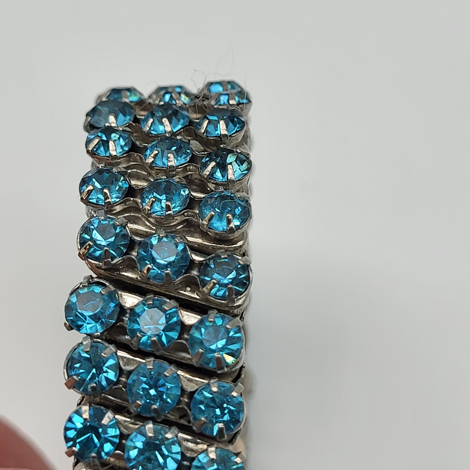 Stunning Vintage Expansion Bracelet Blue rhinestone MCM retro costume jewelry