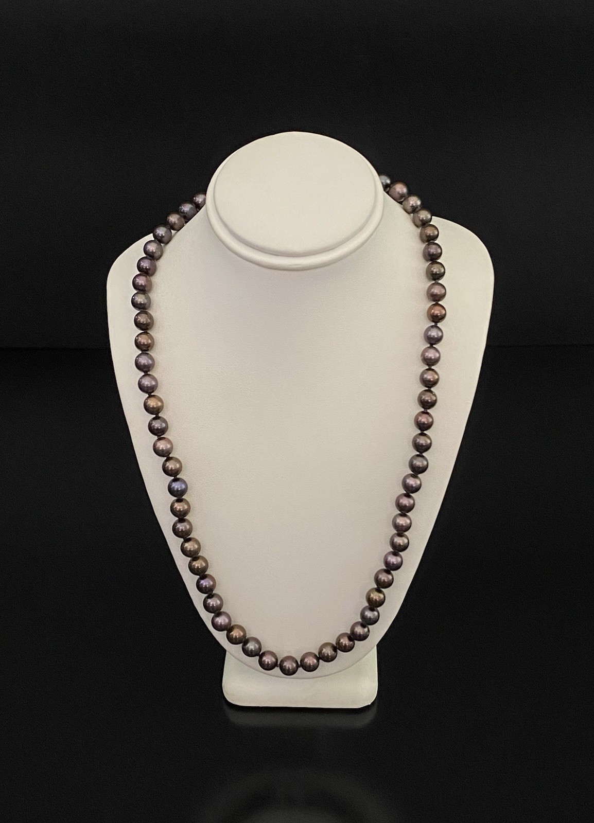14K White Gold Fish Hook Clasp 6mm Hand Knotted Round Tahitian Pearl Necklace
