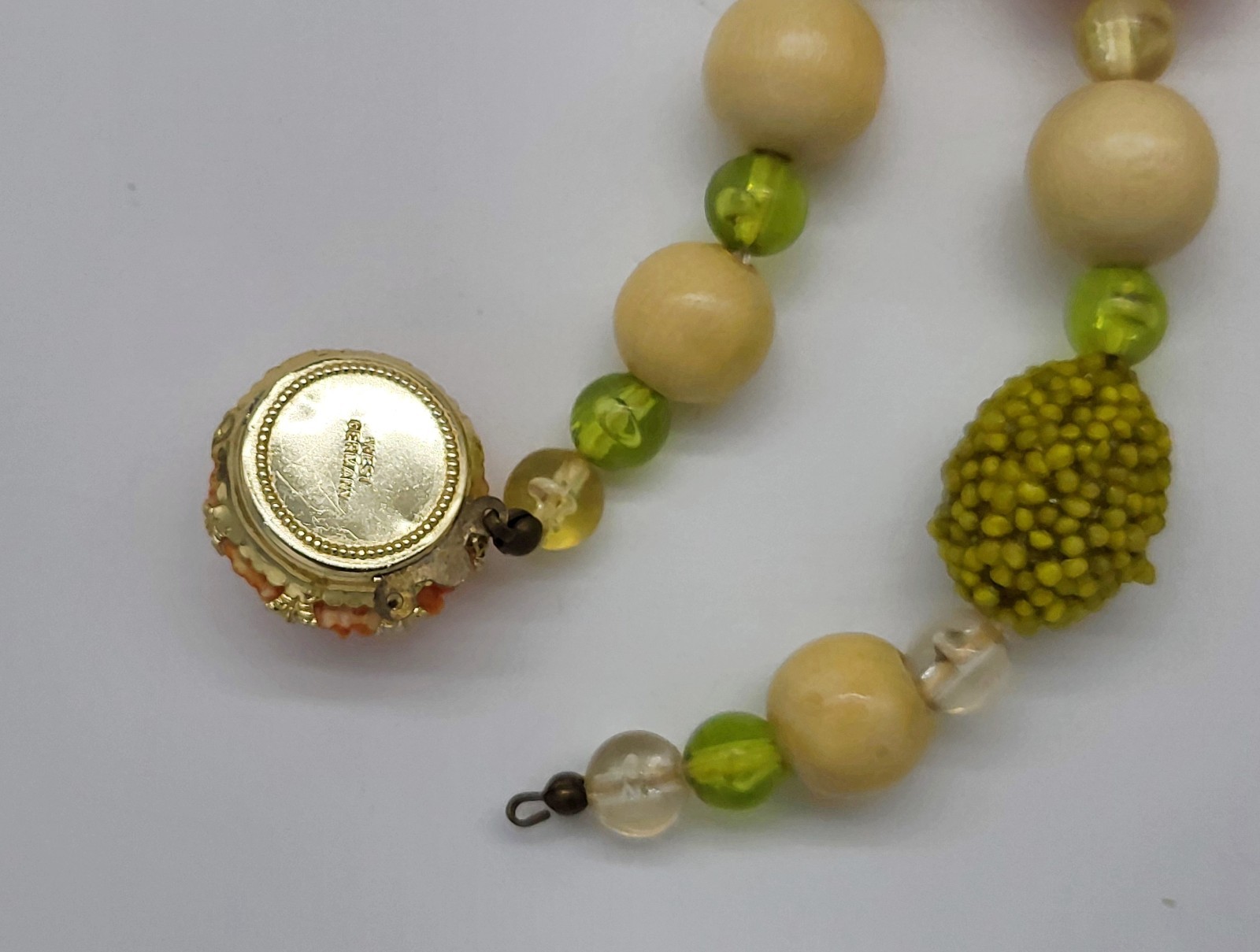 West Germany 28″ double stand popcorn bead necklace and matching clip earrings
