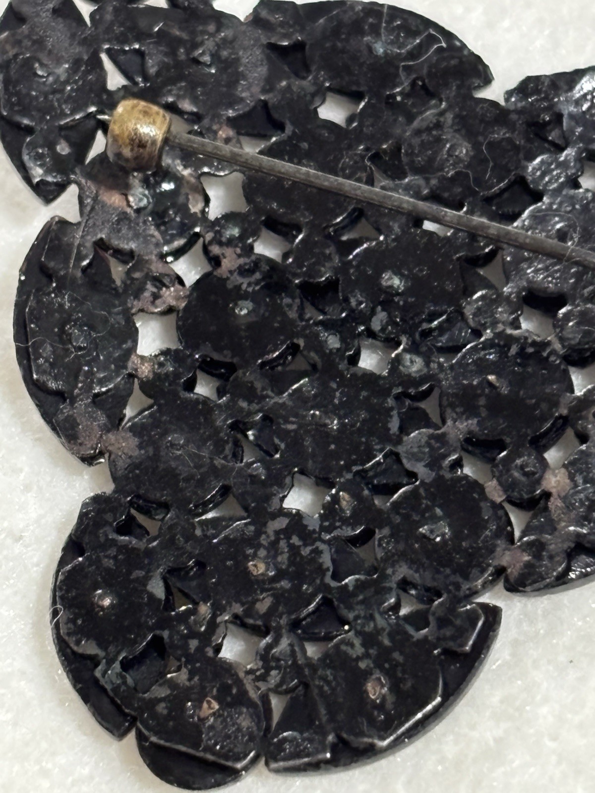 Antique Czech Black Glass Brooch Art Deco French Jet Gothic Mourning Jewelry Pin
