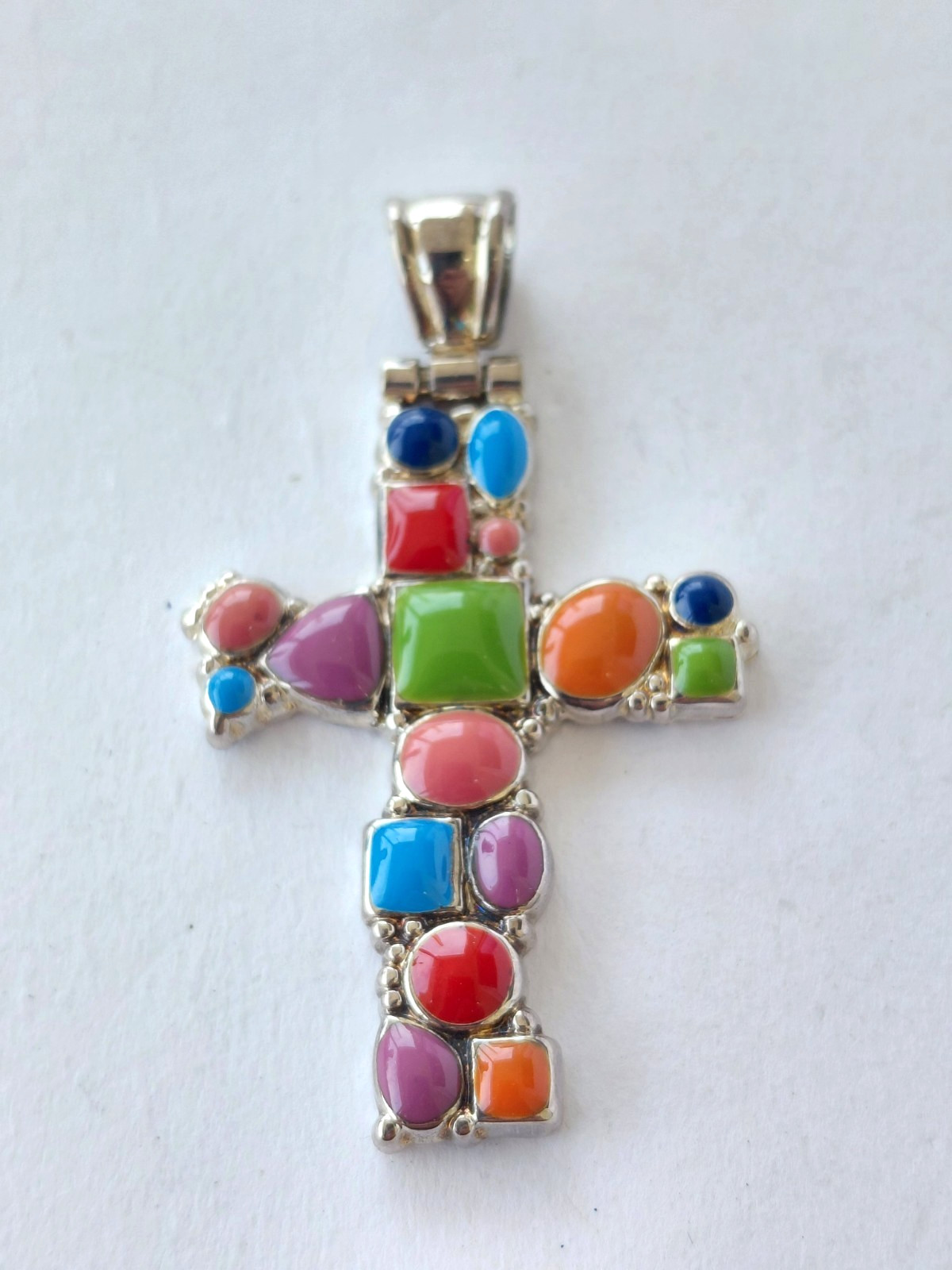Vintage Signed Best Necklace Pendant Silver Tone Multicolor Enamel