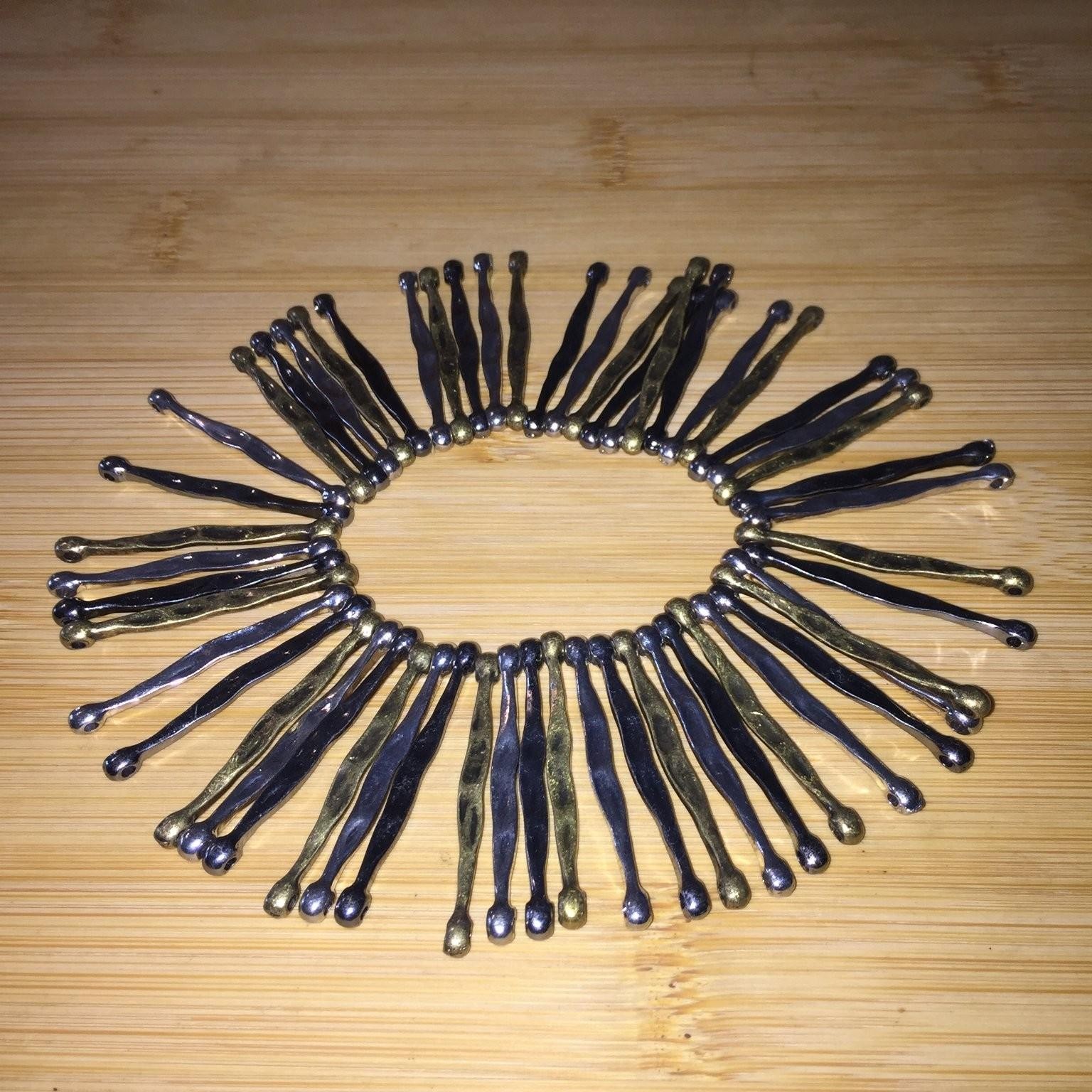 Vintage Stretch Bracelet Multi-Tone Metal Tribal Bohemian Style