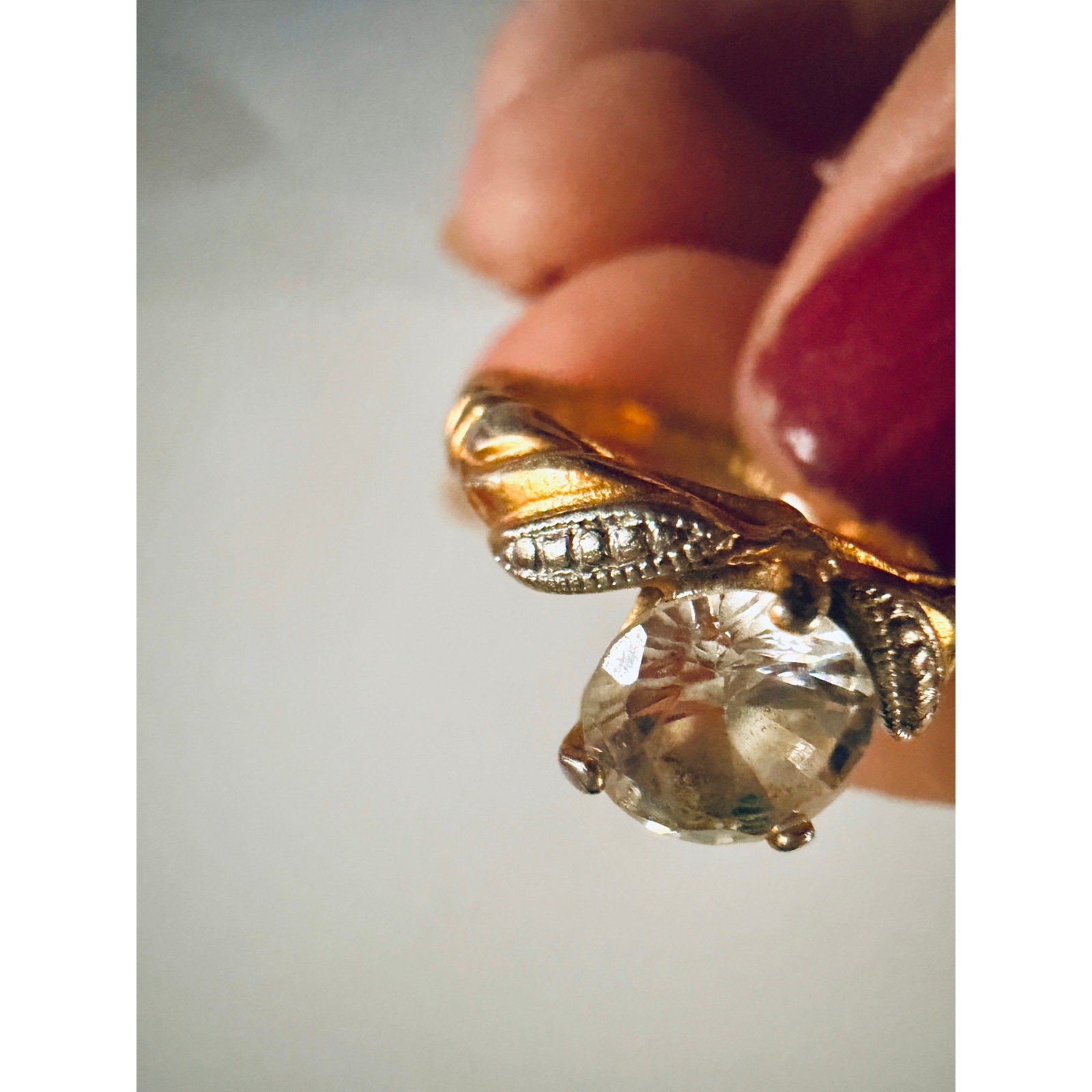 Signed LIND 14K HGE Heavy Gold Electroplate Vintage CZ Engagement Style Ring
