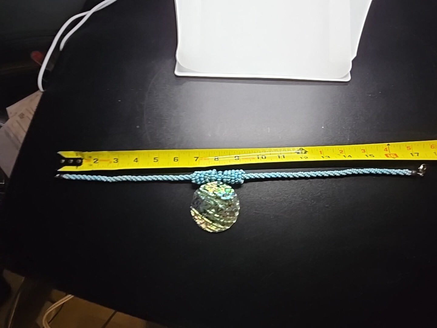 Lee Sands Pāua Abalone Shell Turquoise Blue Bead 17.5″ Necklace Pendant Signed