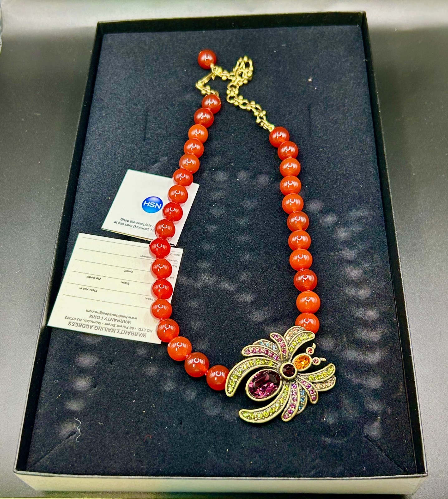 VTG HEIDI DAUS NECKLACE SWAROVSKI RHINESTONE SPIDER CHERRY RED GLASS BEADS HSN