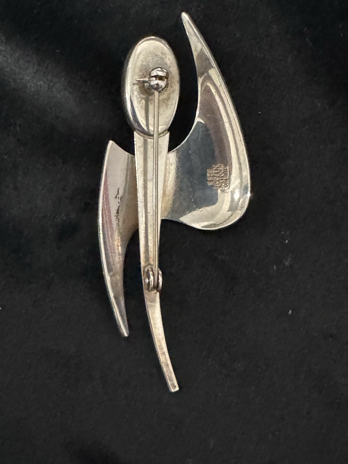 Vintage N.E. From Denmark Sterling Silver & Amethyst Cabochon Modernist Brooch