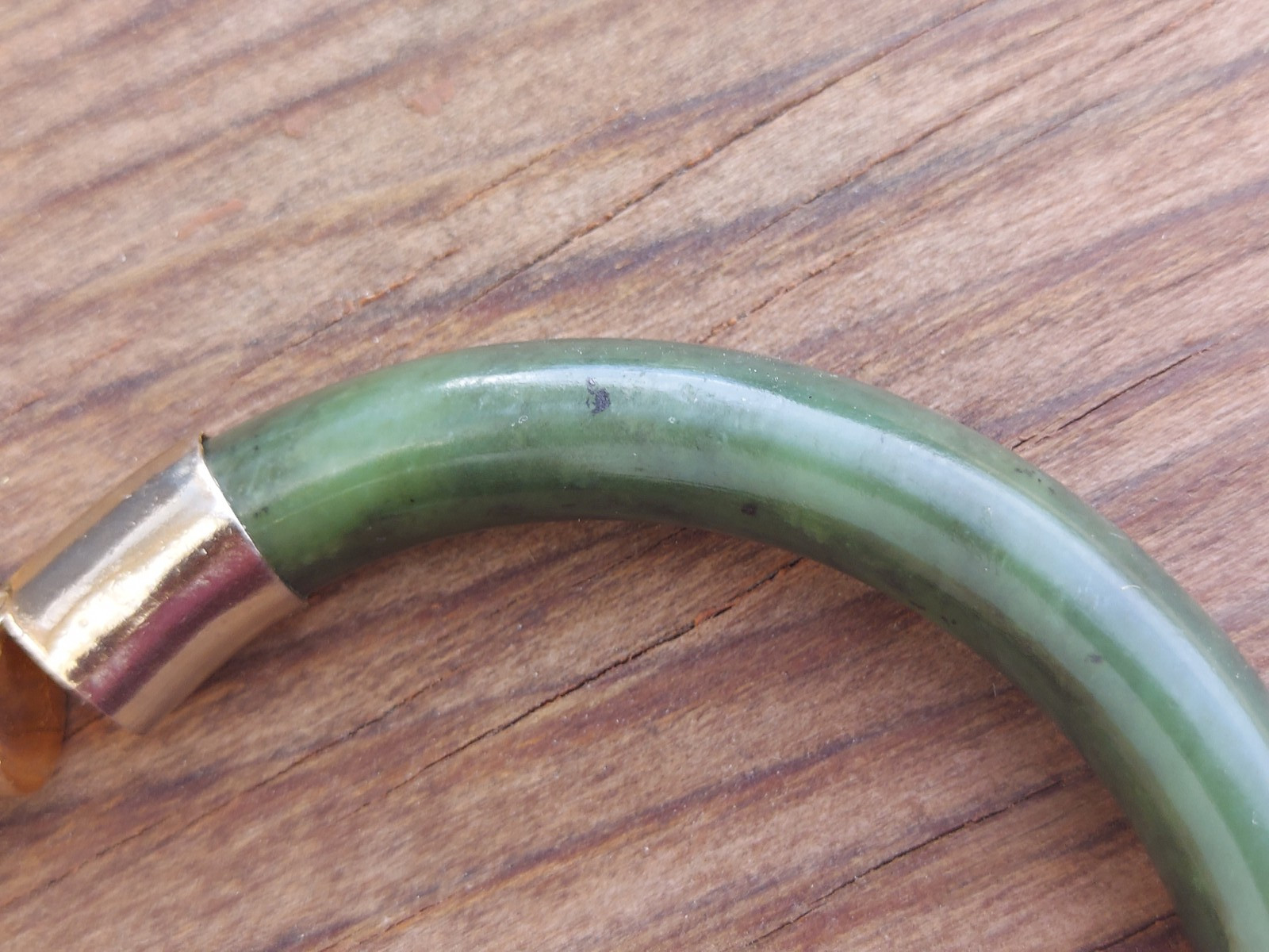 Lovely Hinge Jade Bangle Bracelet Dark Green Jadeite Pale Gold Tone Vintage