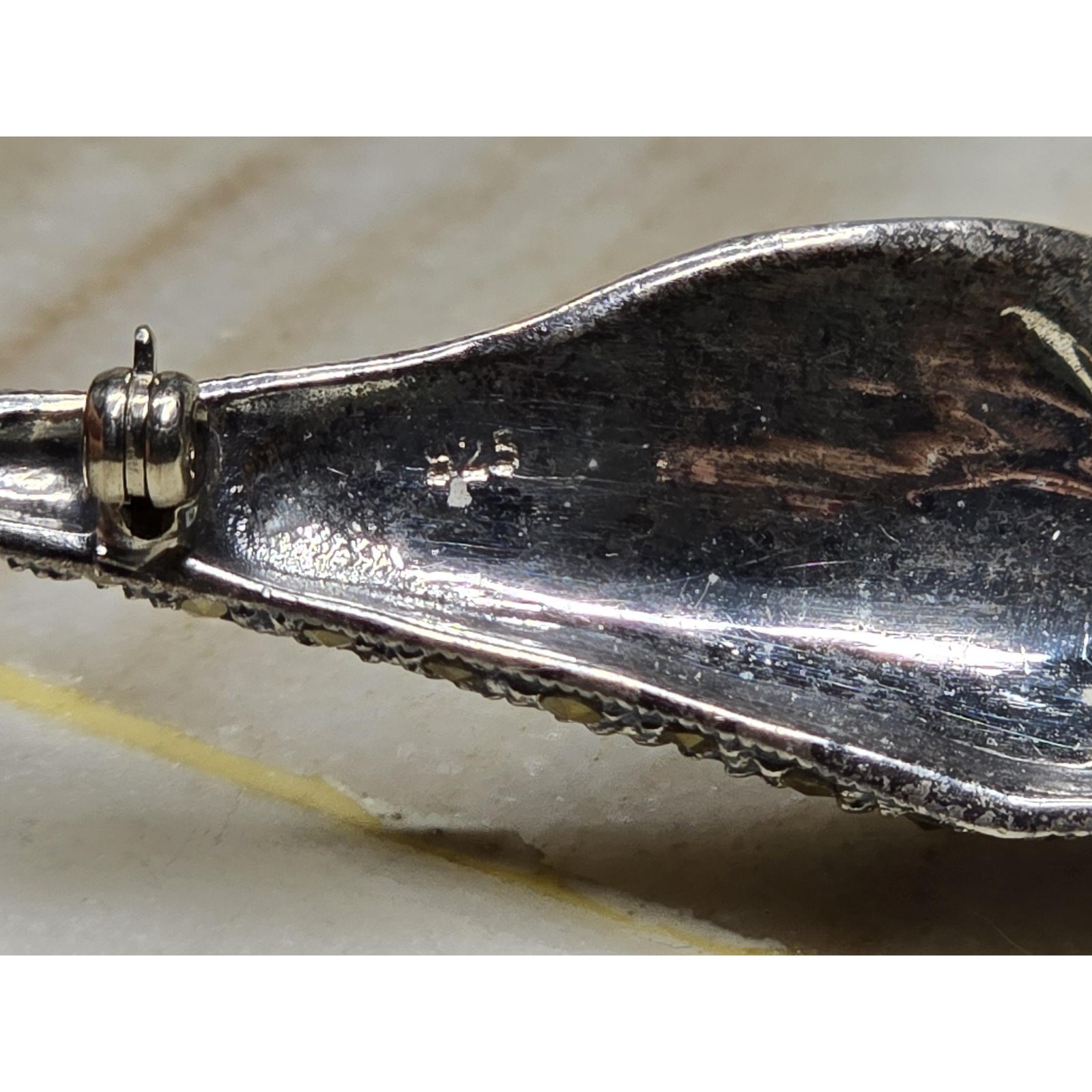 Vintage Sterling Marcasite Shell Brooch