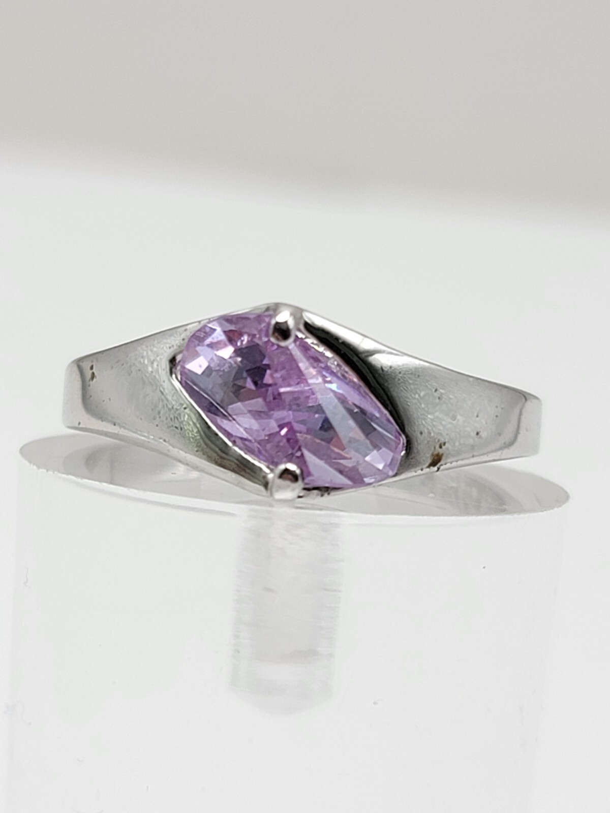 18K Gold Filled Purple Gemstone Ring Modern Statement Silver Tone Band