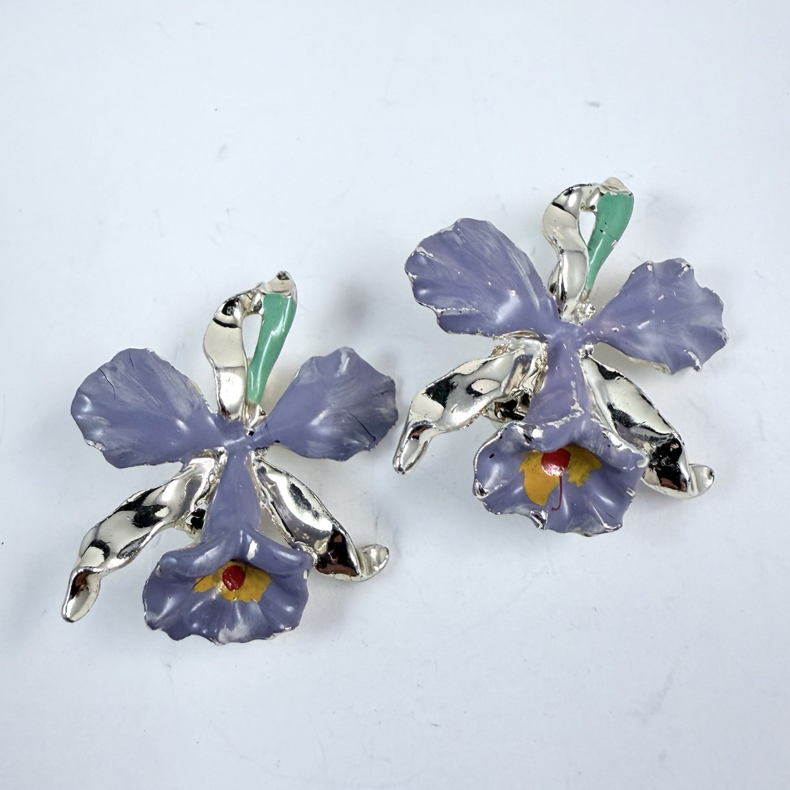 Vintage Purple Enameled Orchid Silver Tone Scatter Pins Brooches