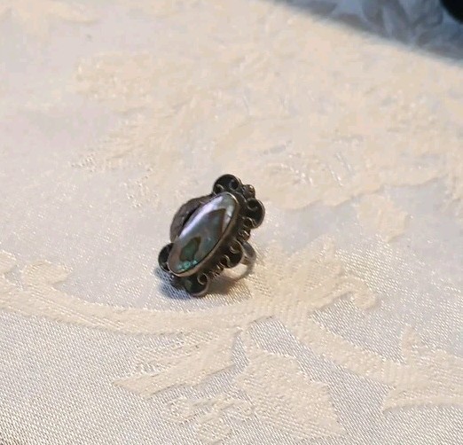 Vintage Abalone 925 Sterling Silver Ring Size 4.25″ Mexico