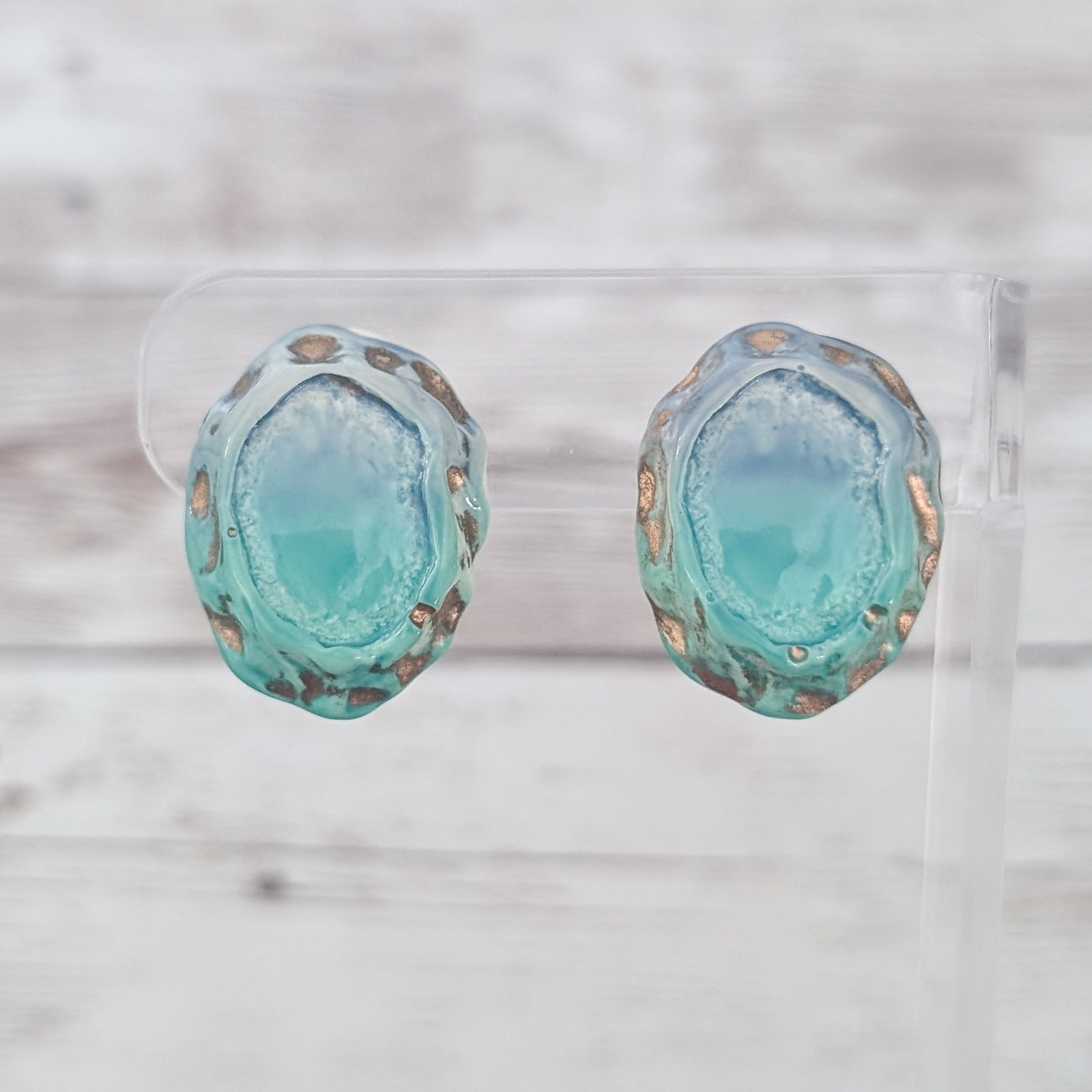 Vintage Clip On Earrings Oval Blue/Green Tones