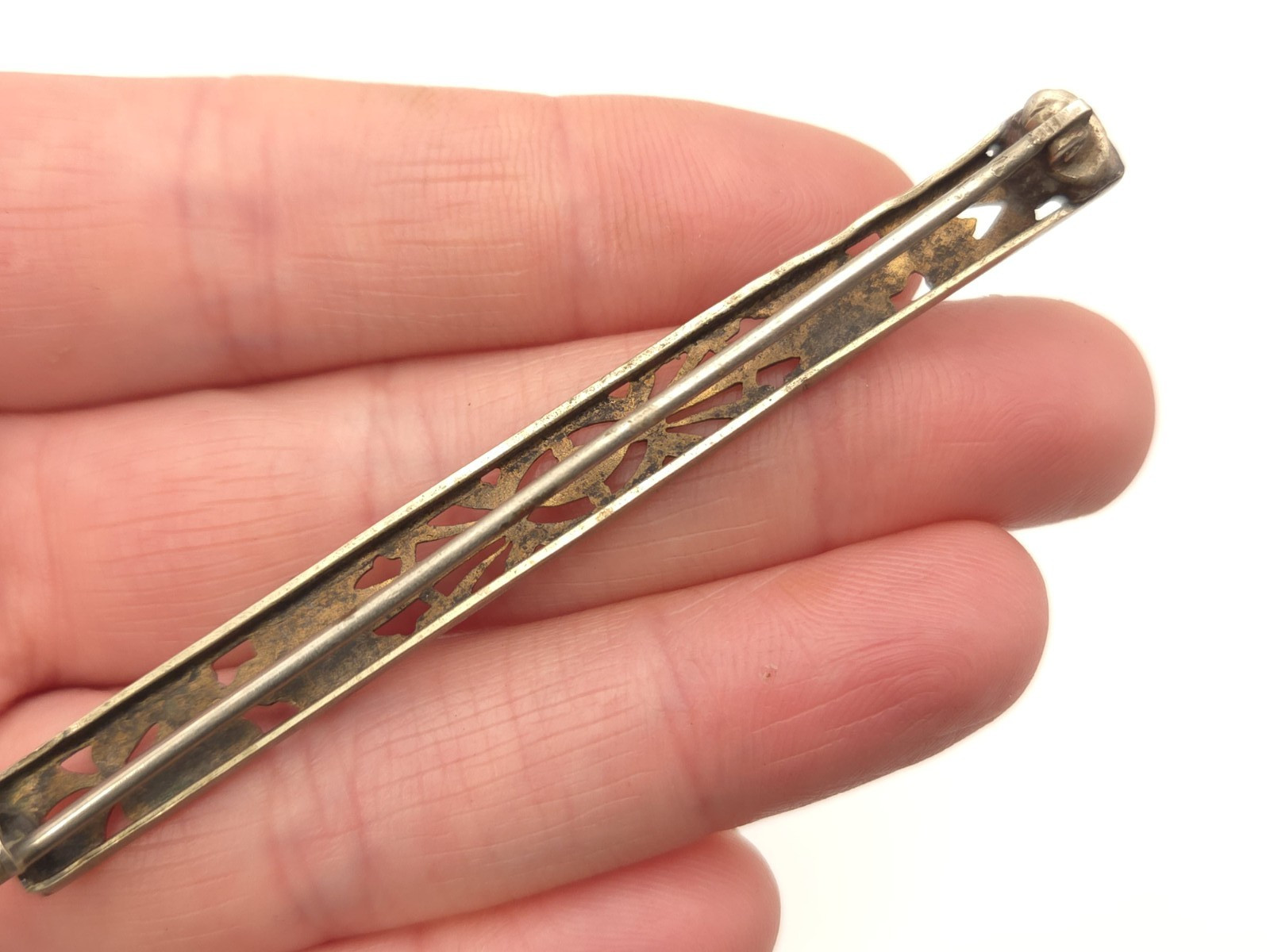 Antique Victorian Gold Filled Signed AP Floral Filigree Large Bar Pin Brooch