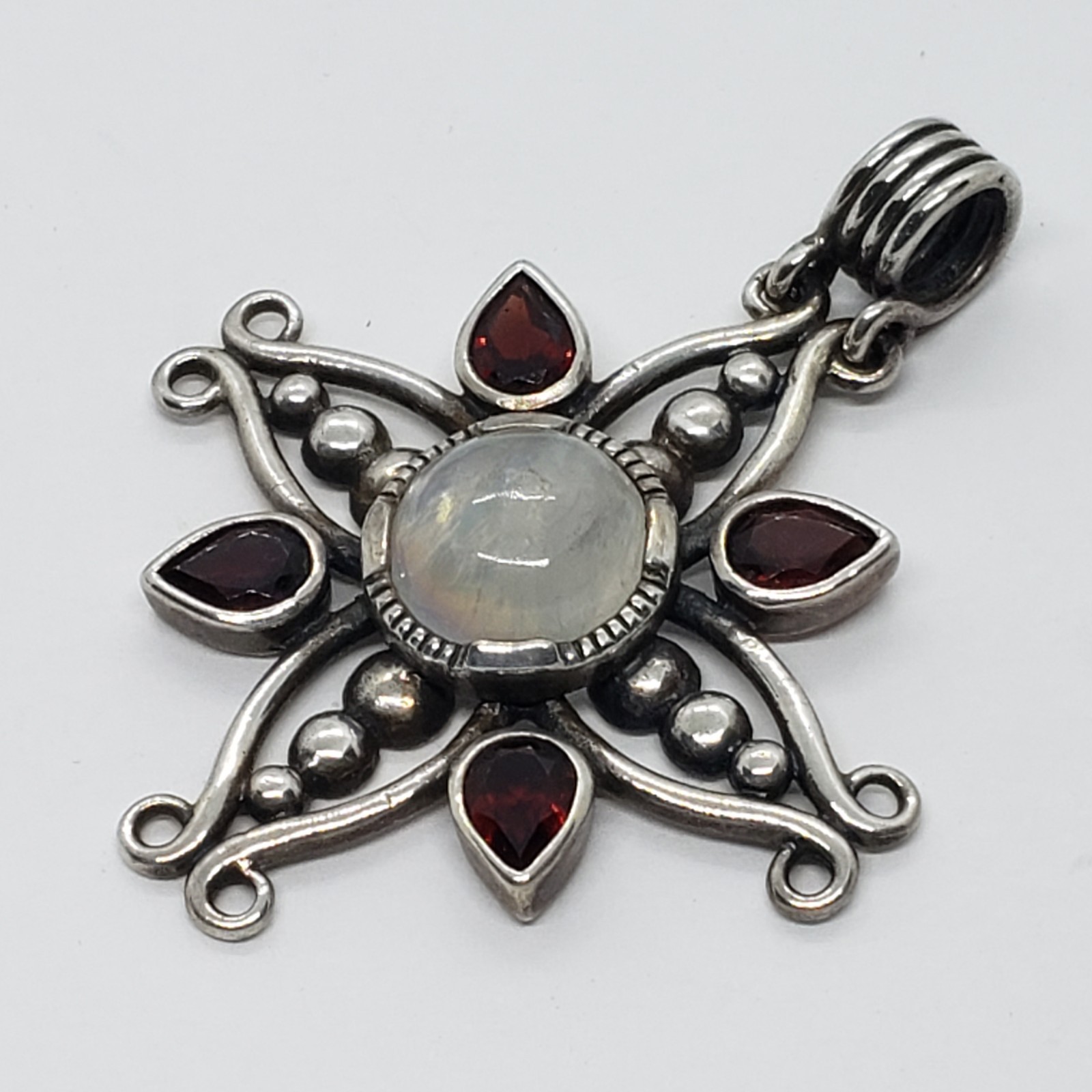 Vintage Kit Heath KTH Sterling Silver Filigree Labradorite 4 Red Stone PENDANT