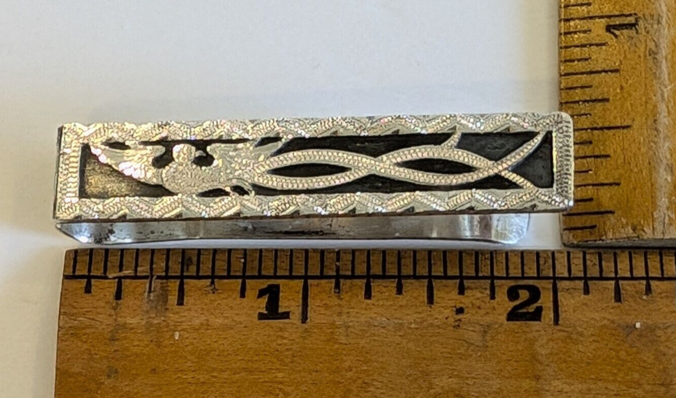 Vintage 900 Silver Etched Bird Tie Clip / Money Clip Guatemala