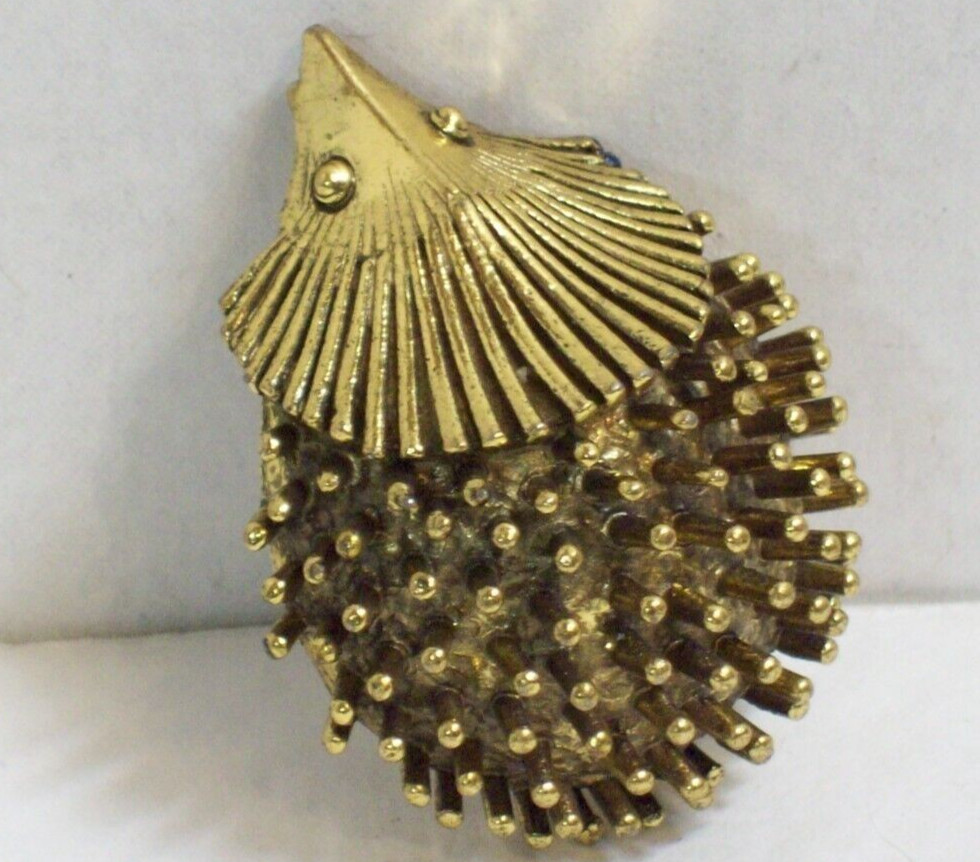 Hedgehog Zentall Pin Brutalist Brooch Retro Porcupine Modernist Abstract Vtg