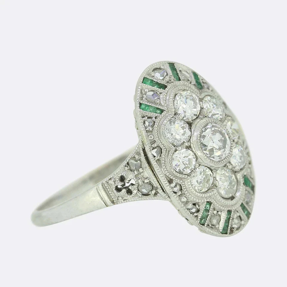2Ct Art Deco Style Lab Created Diamond & Emerald Wedding 14K White Gold FN Ring