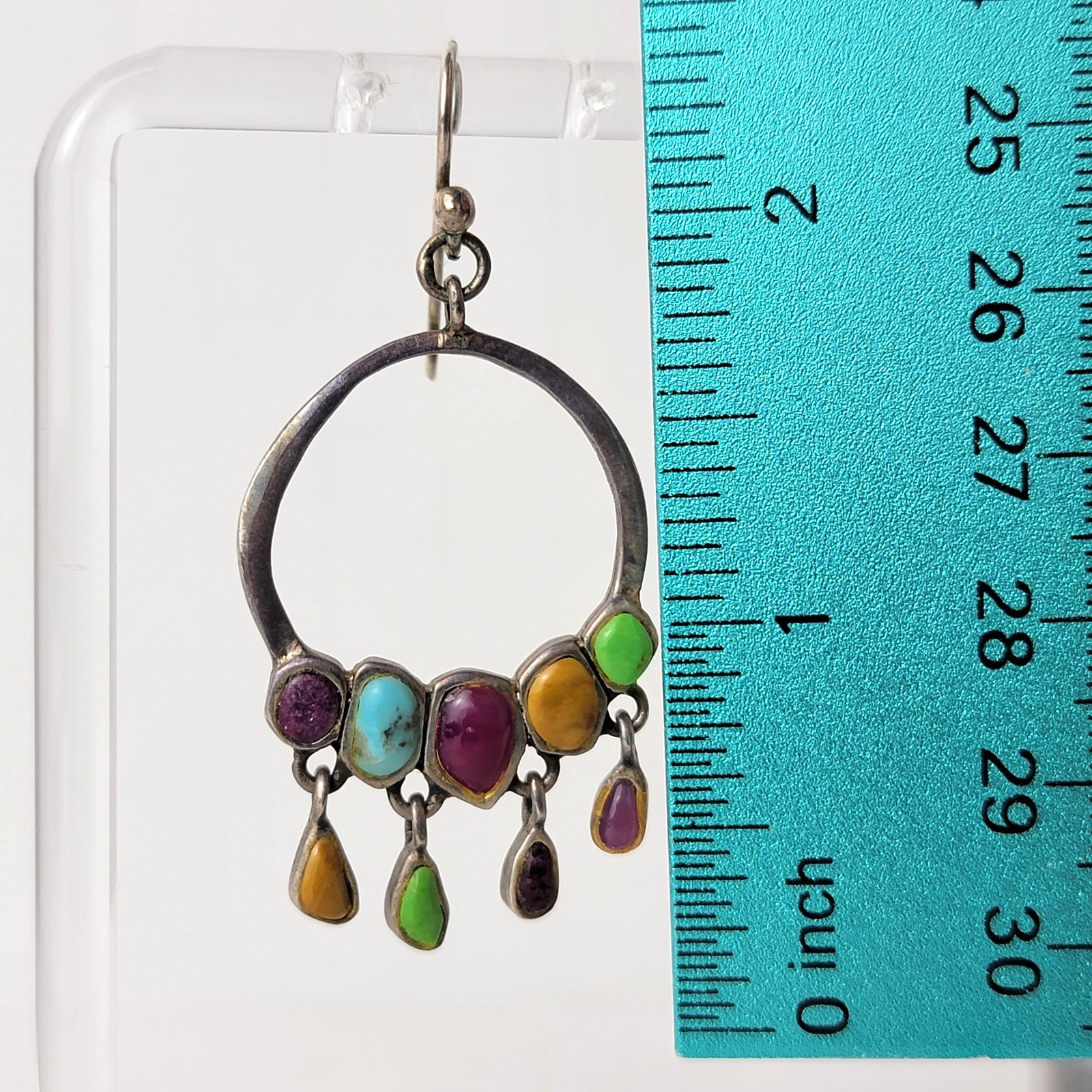 Vintage Barse Sterling Silver Multi Gemstone Earrings Artisan Dangle Turquoise