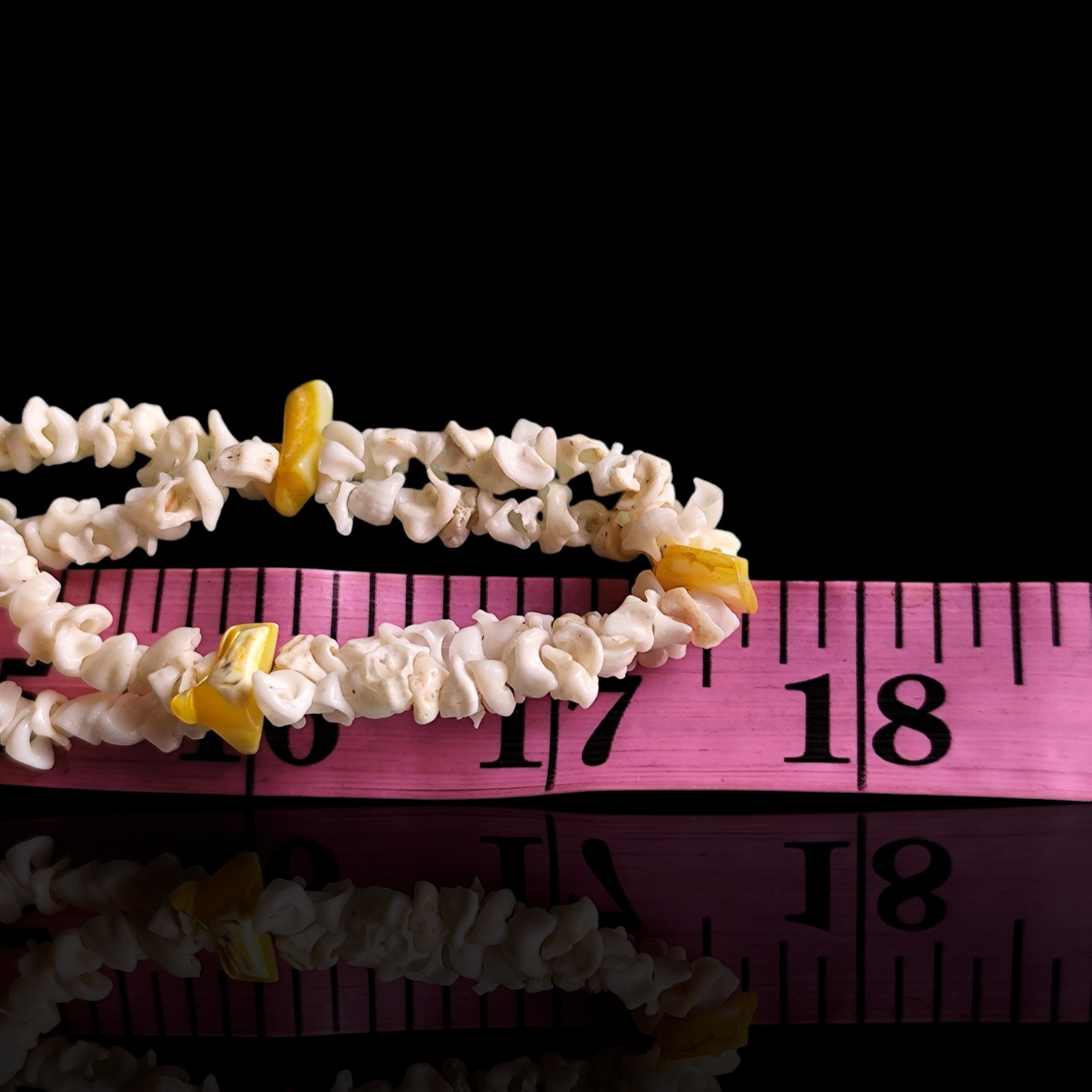 Vintage Cream White And Dyed Yellow Curly Shell Strand Necklace 35in