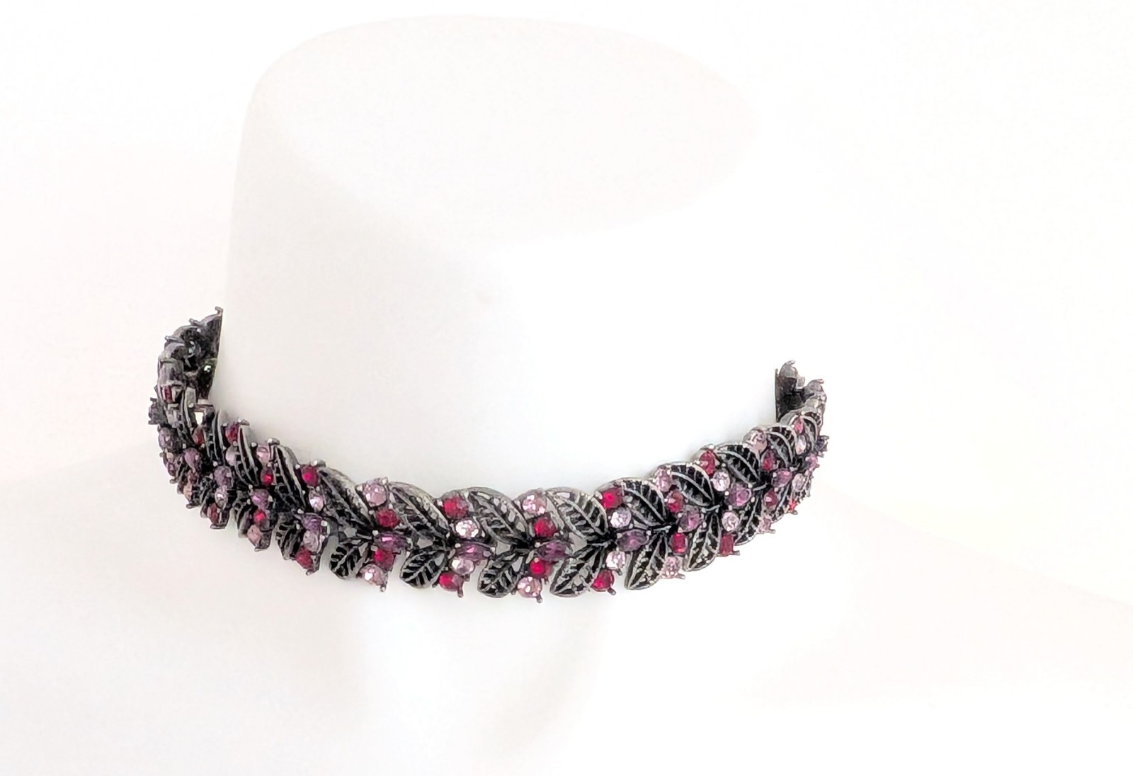 Gorgeous Vintage Signed Hobe Pink, Purple & Red Rhinestone Choker Necklace