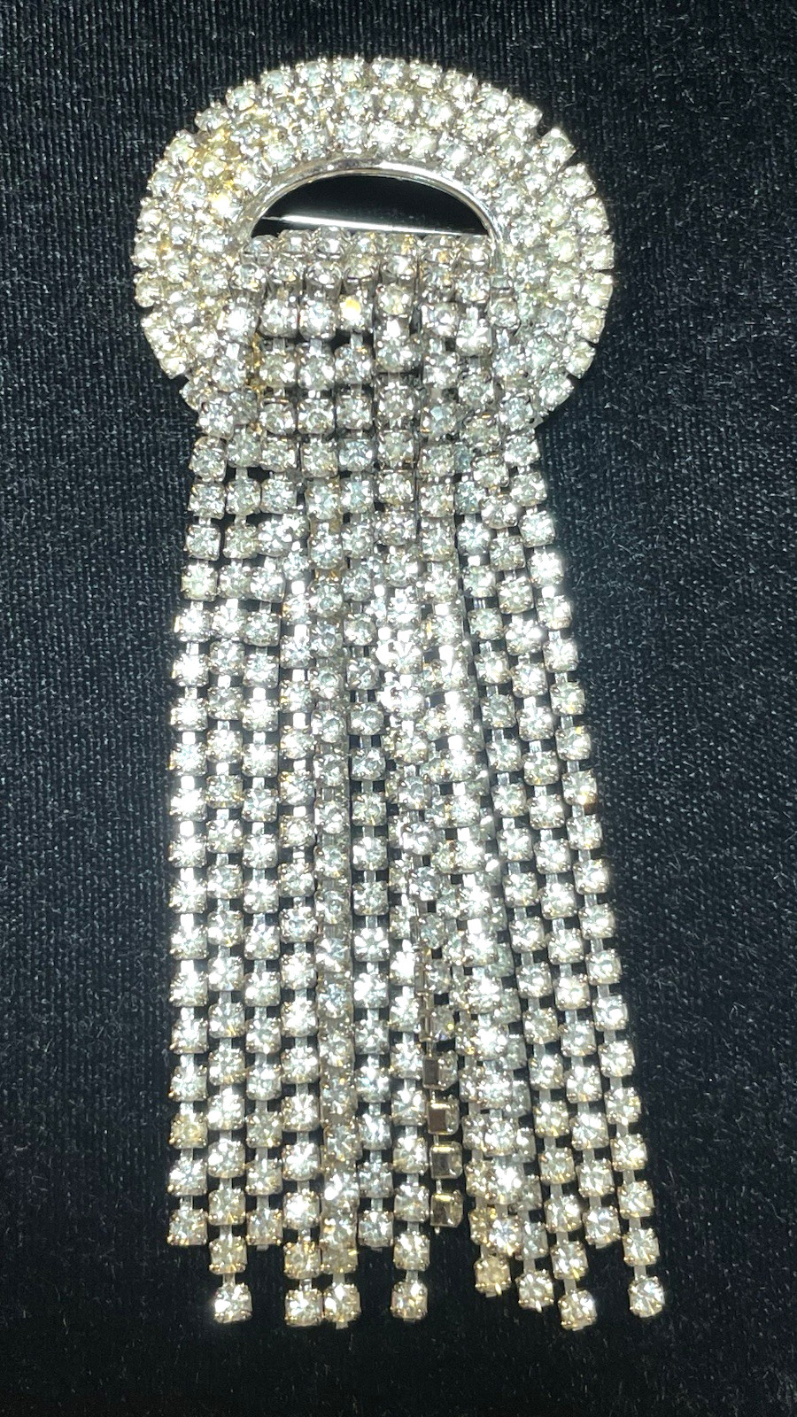 VTG KRAMER OF NEW YORK RHINESTONE WATERFALL TASSEL STATEMENT BROOCH PIN 3-7/8″ L