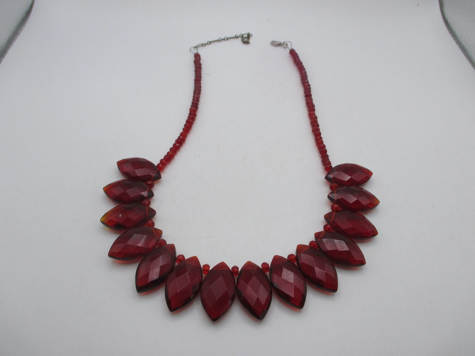 VTG Red Faceted Glass Bead Necklace & Pierced Earrings SET
