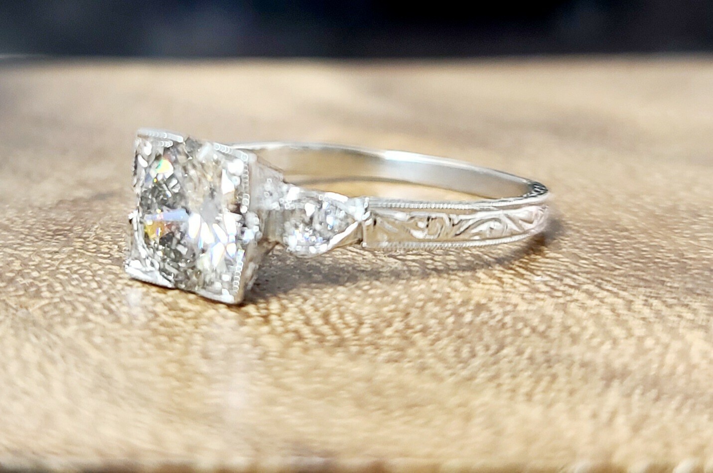 1.53ct.Platinum filigree Engagement Ring Round Natural Diamond circ 1930’s
