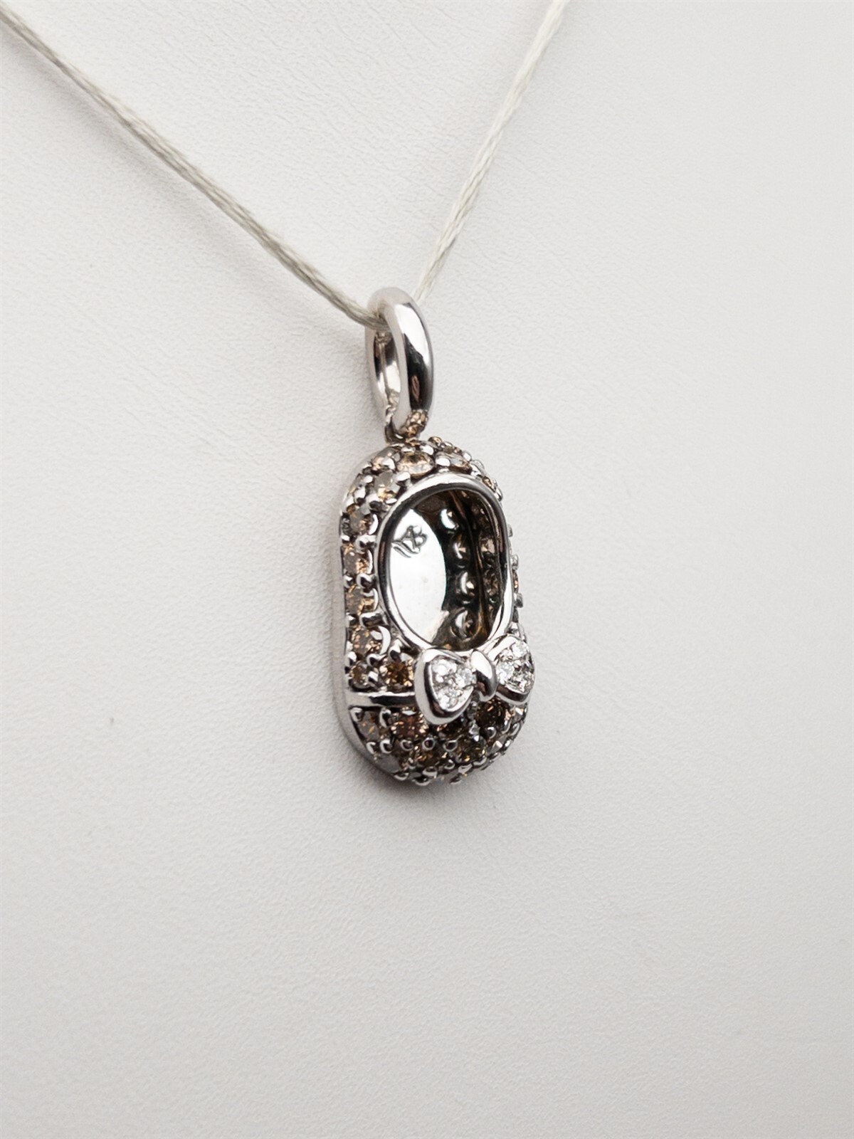 $3950 1ct VS F & Champagne Diamond AARON BASHA BABY SHOE 18k White Gold CHARM