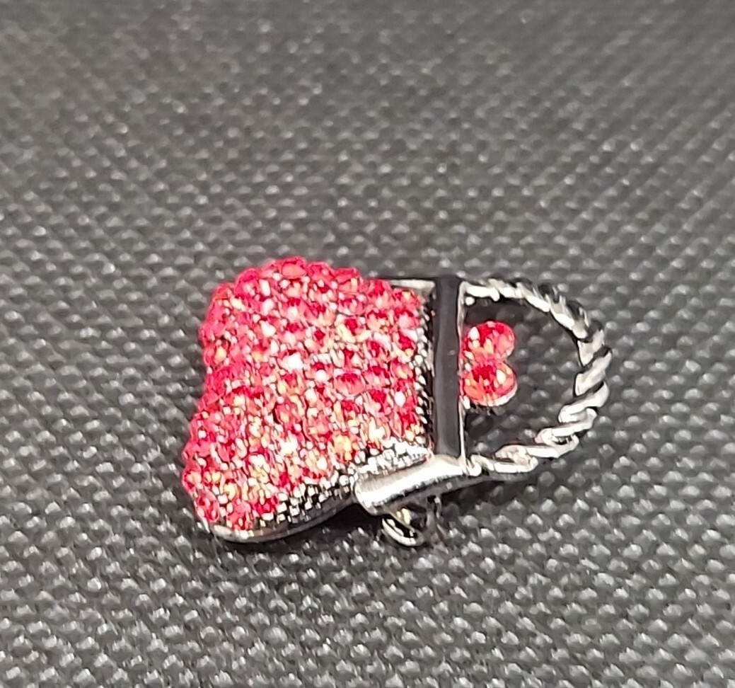 Gunmetal Silver Tone Red Rhinestone Mini Purse Small Brooch Pin Unsigned