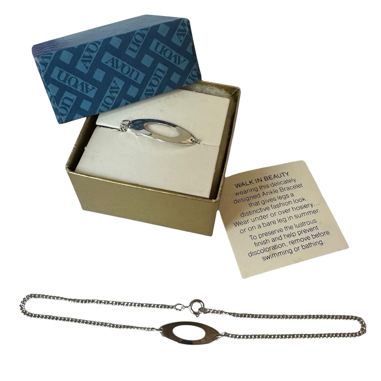 Avon 1978 Oval Accent Silvertone Anklet 9½” Ankle Bracelet NIB Vintage Old Stock