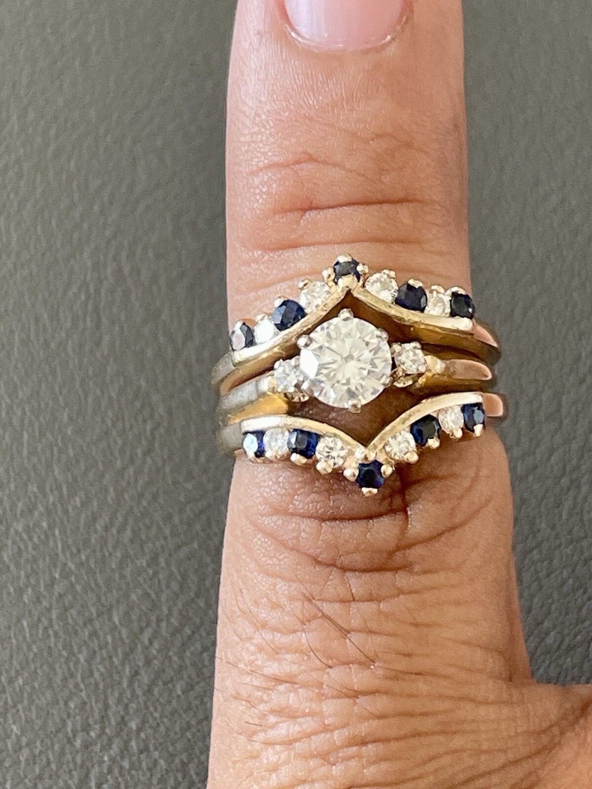 14KT Yellow Gold Sapphire and Diamond Ring. Size 5.75(BU8)