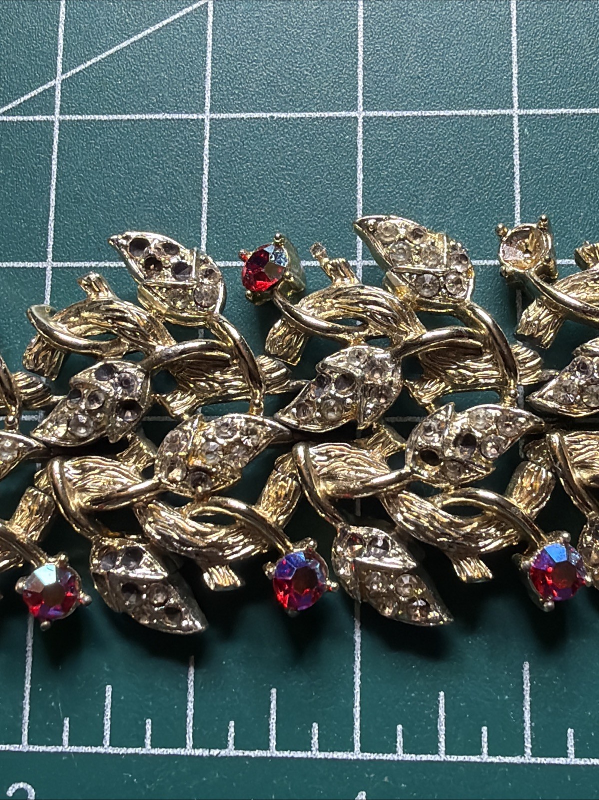 VTG 1950’s CORO Red AB Rhinestone Bracelet Gold Tone Restoration PROJECT READ