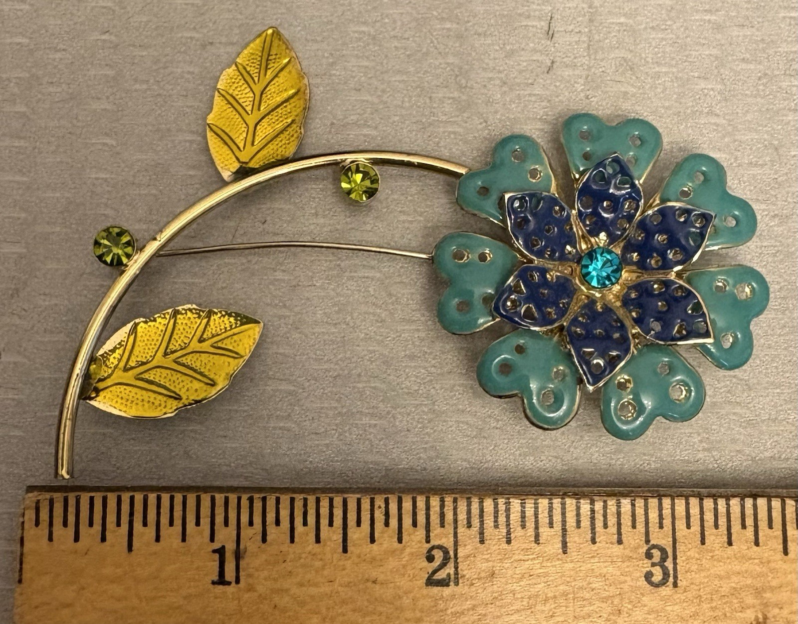 60s vintage Enamel Flower Power Brooch Mod Pop Long Stem Turquoise Lime Cobalt
