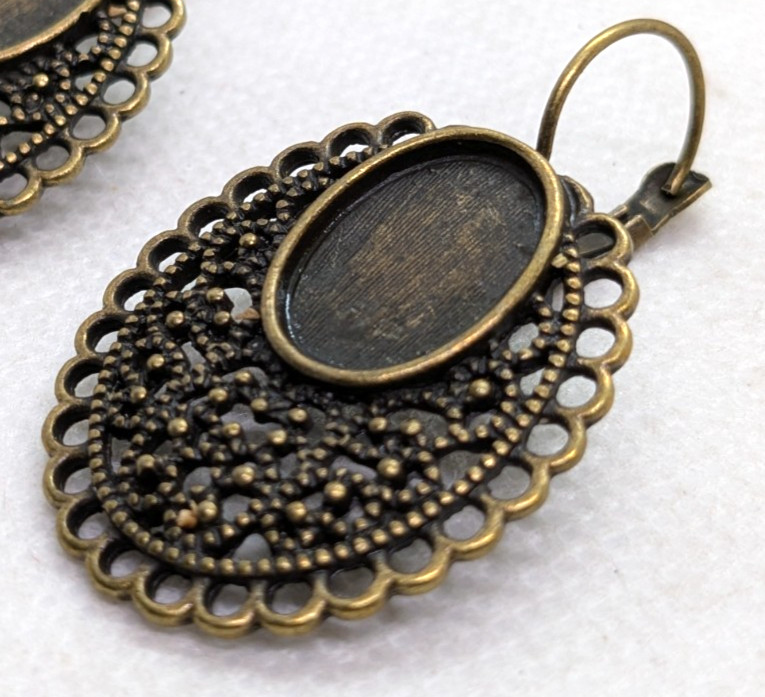 10 Bronze Colored Earring Blanks Bezel Settings Filigree Border Cabochon Base