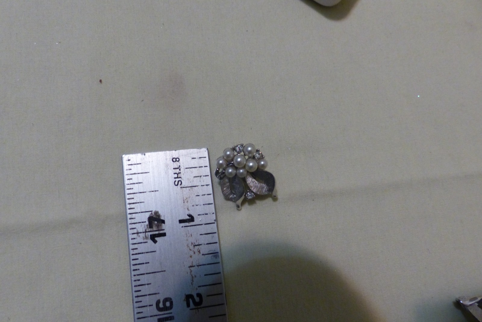 Vintage Crown TRIFARI Slver-Tone Rhinestone / Faux Pearl Brooch and Clip Earings