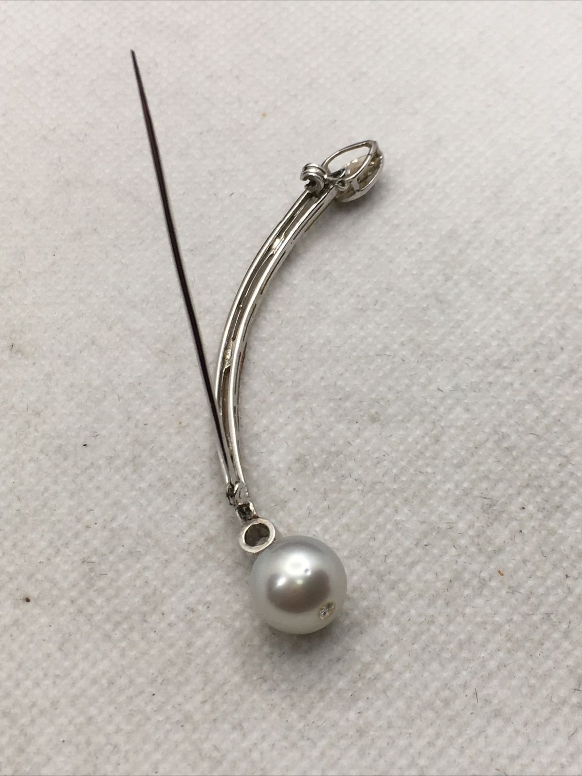 VINTAGE 18K White Gold South Sea Pearl & 0.35CTW Diamond Handmade Pin Brooch 6gr