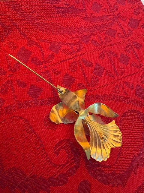 Vintage Cerrito Original 1982 Enamel Goldtone Orchid Pin Brooch