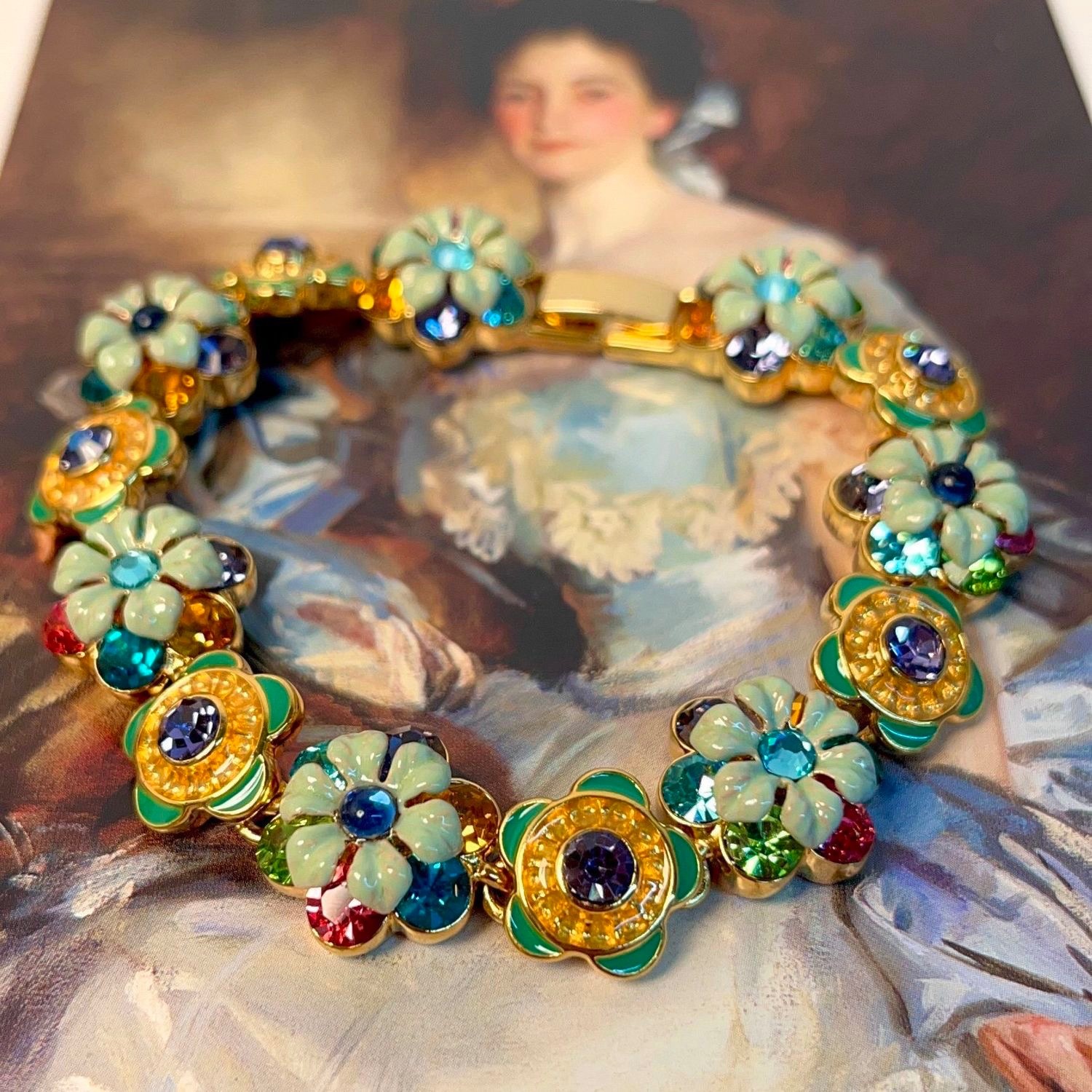 Sicilian Garden Vintage Enamel Flower Bracelet | Colorful Hand-Painted New