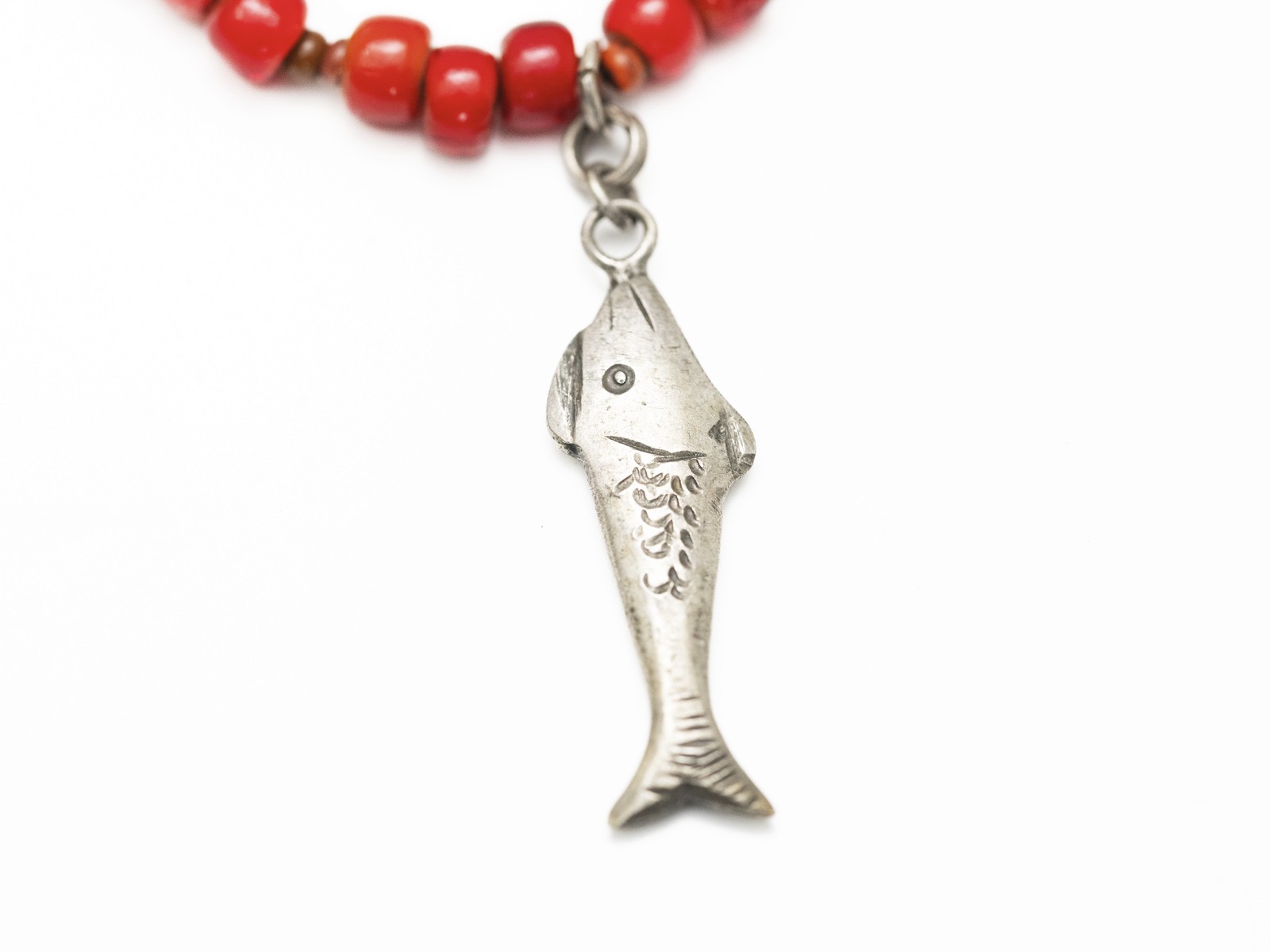 VTG Chachal Necklace w/ White Heart Beads, Guatemalan Coins, & Milagros Charms